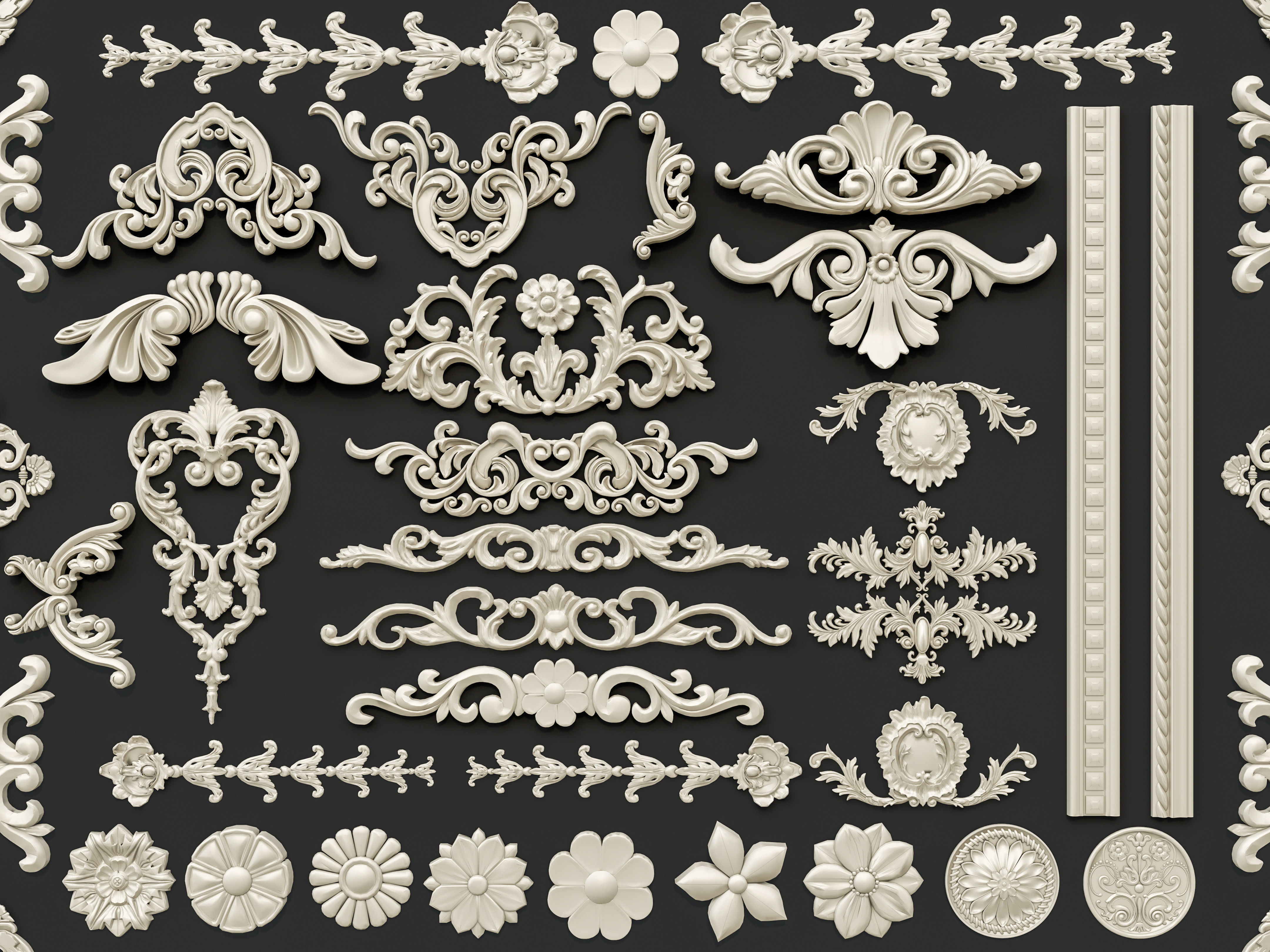 Classic carvings moldings and gypsum cornice 29 3D model_19