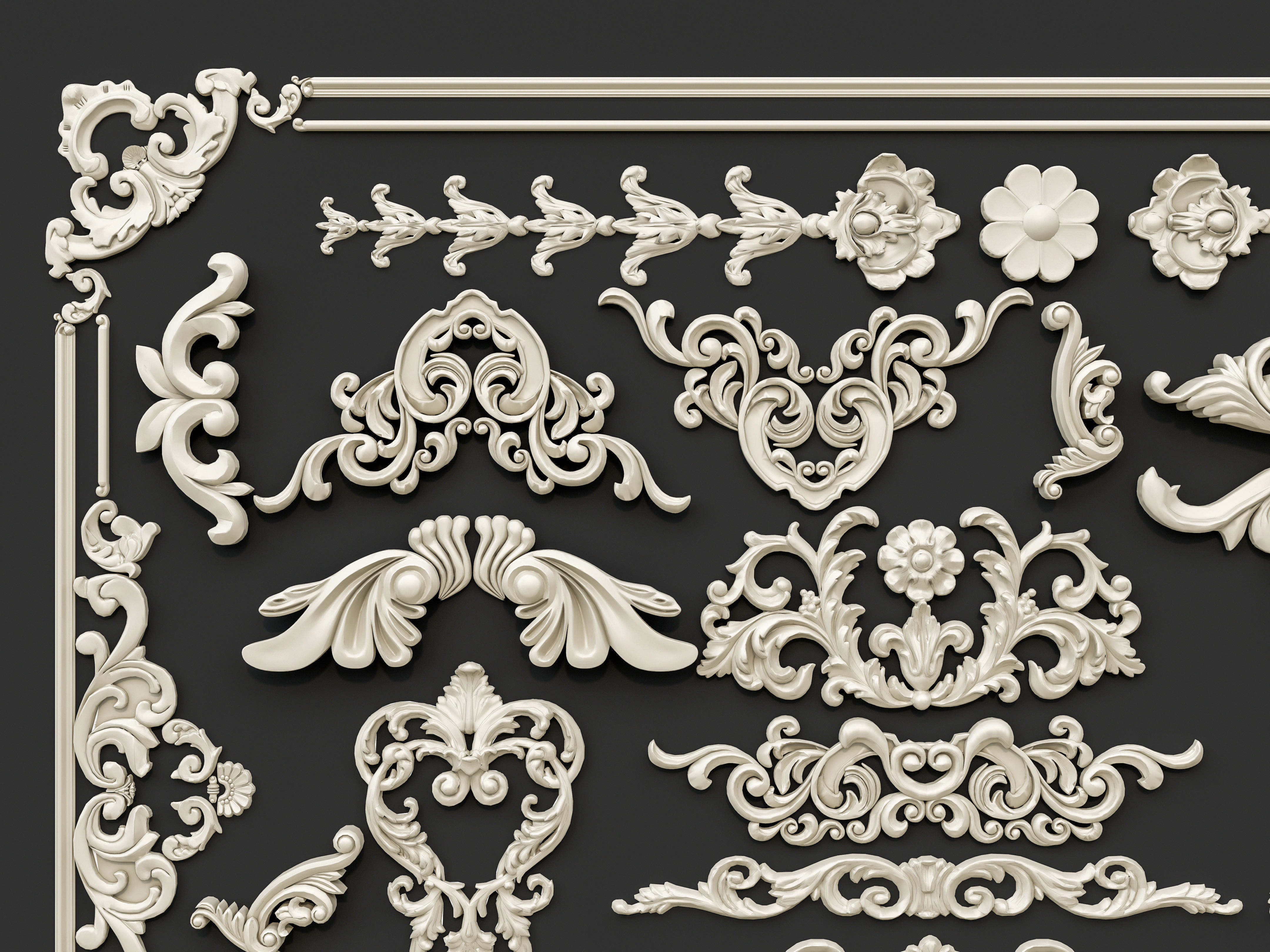 Classic carvings moldings and gypsum cornice 29 3D model_11