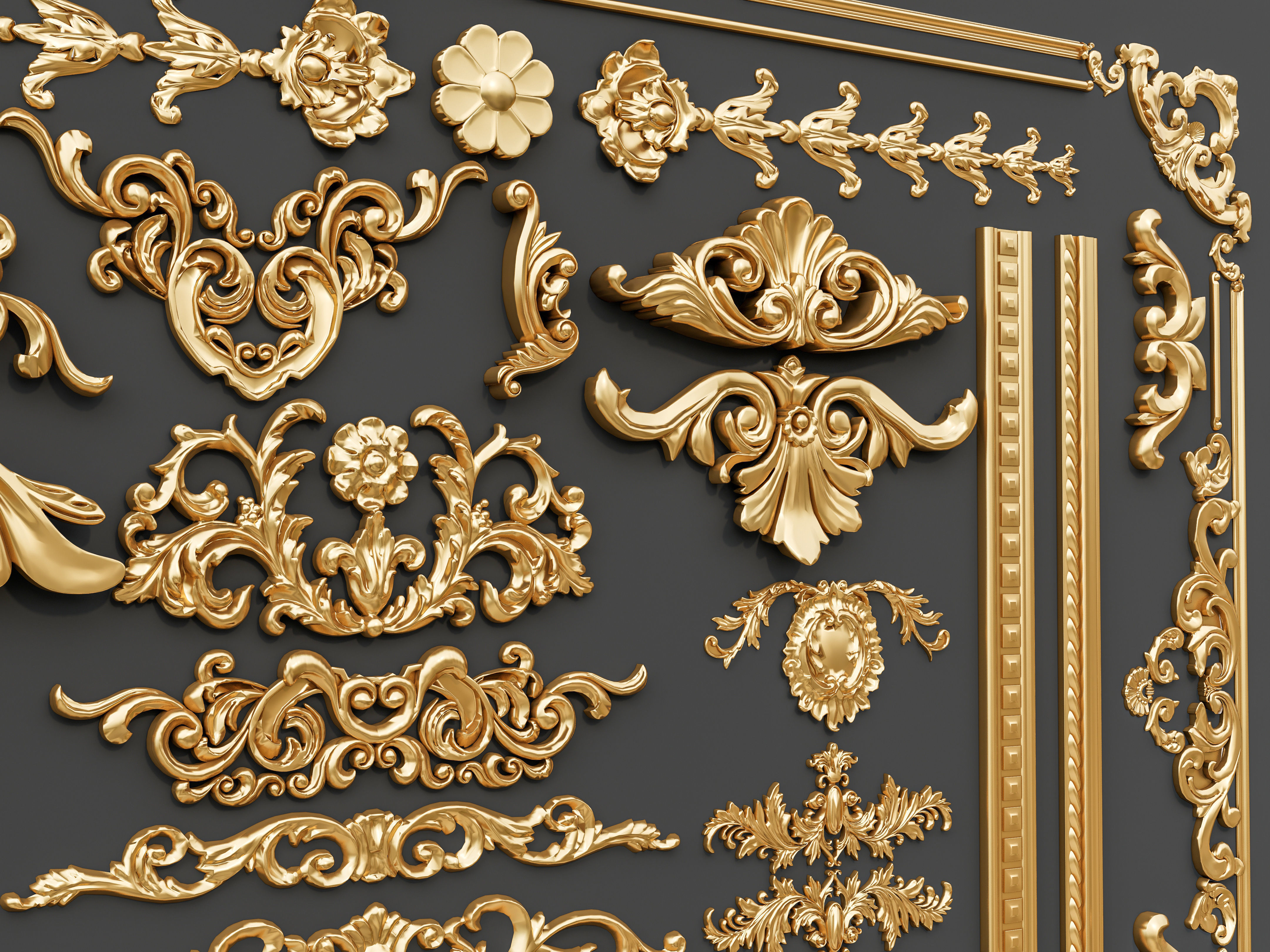 Classic carvings moldings and gypsum cornice 29 3D model_15