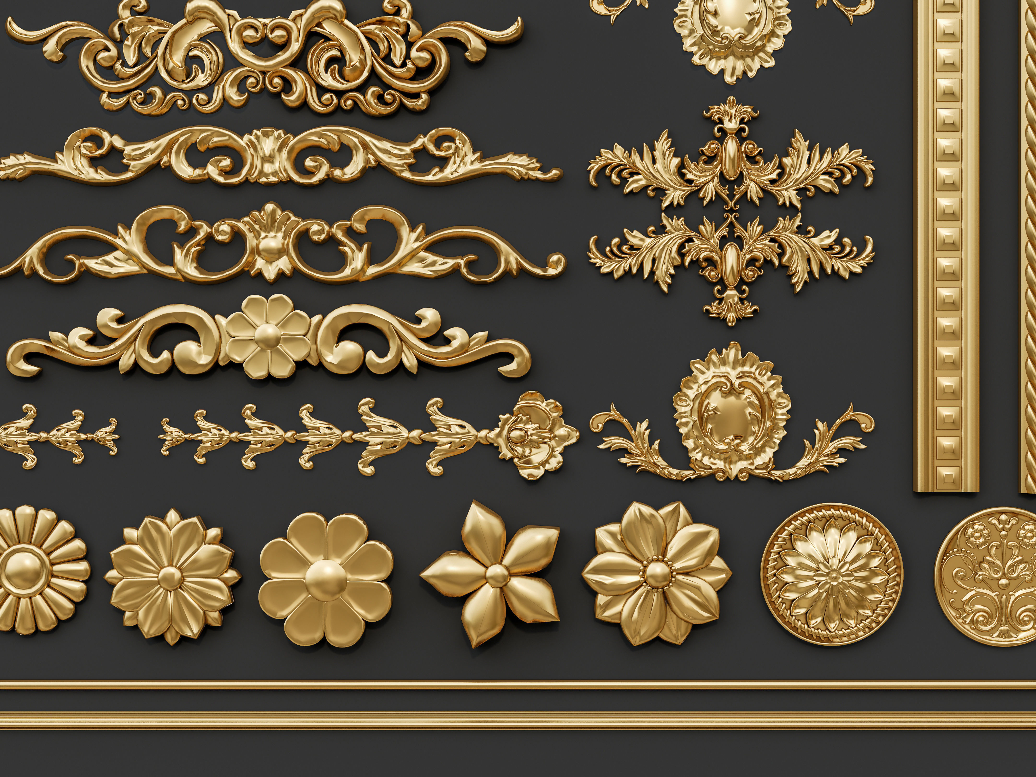 Classic carvings moldings and gypsum cornice 29 3D model_4