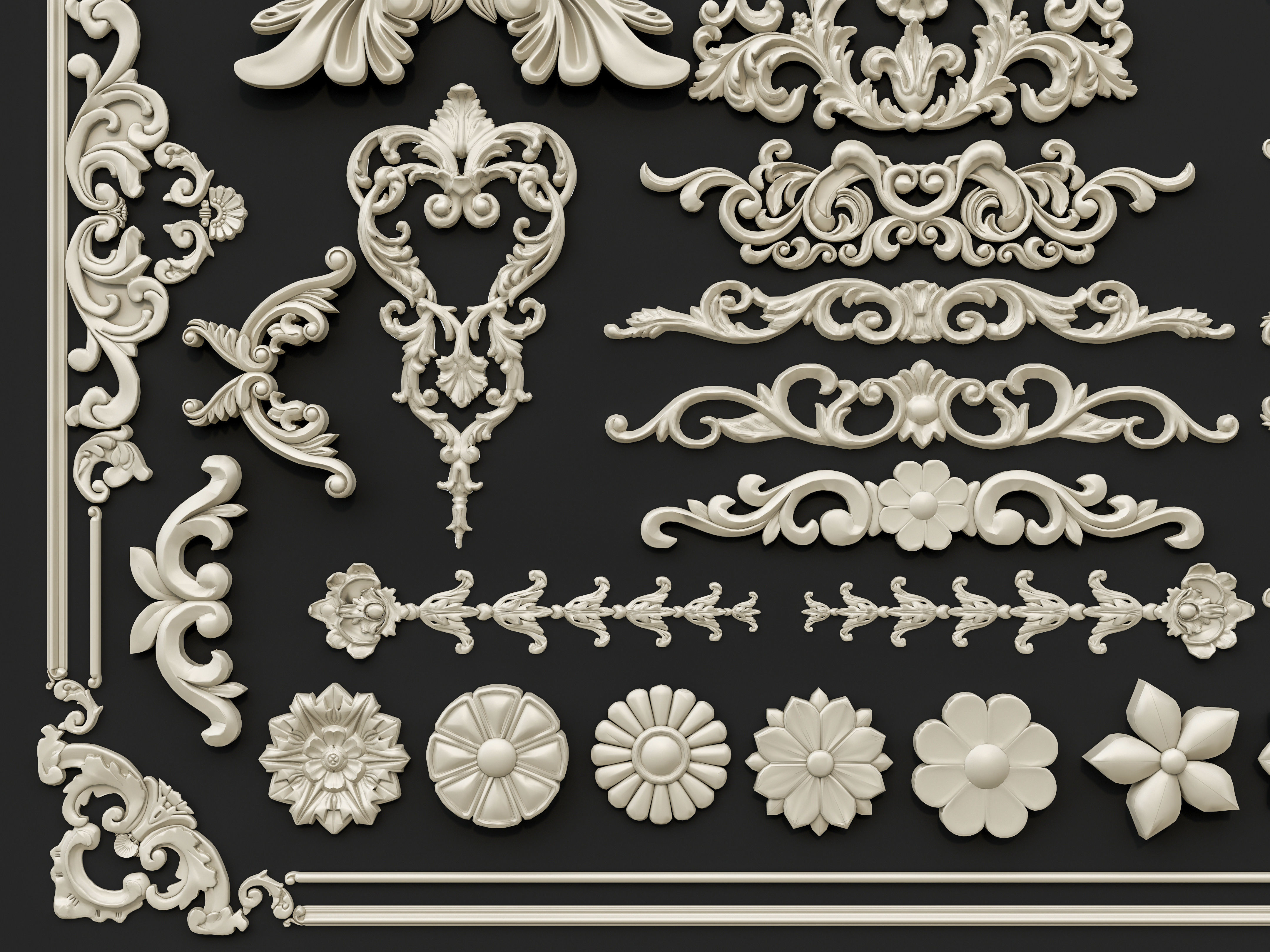 Classic carvings moldings and gypsum cornice 29 3D model_10