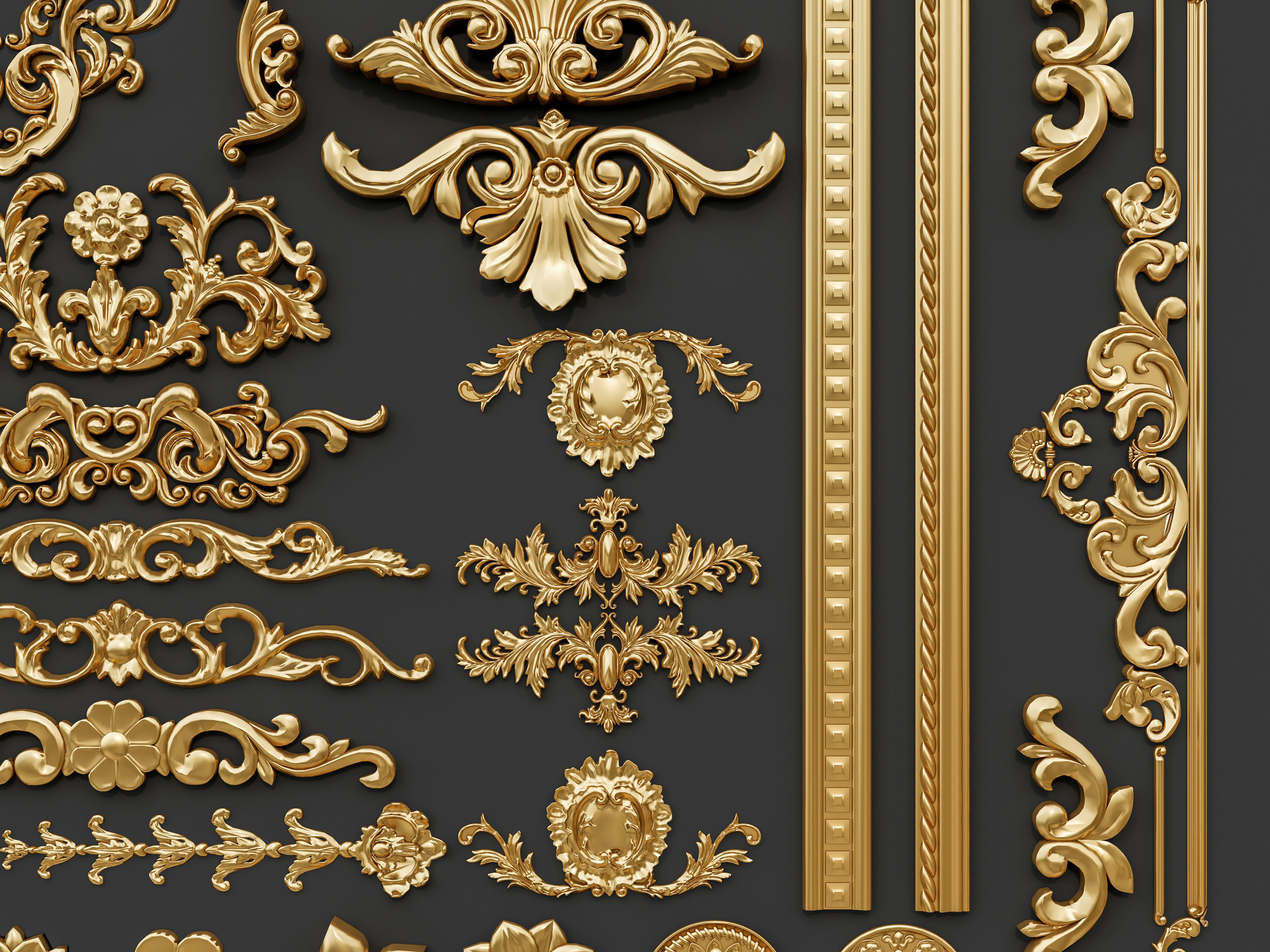 Classic carvings moldings and gypsum cornice 29 3D model_7