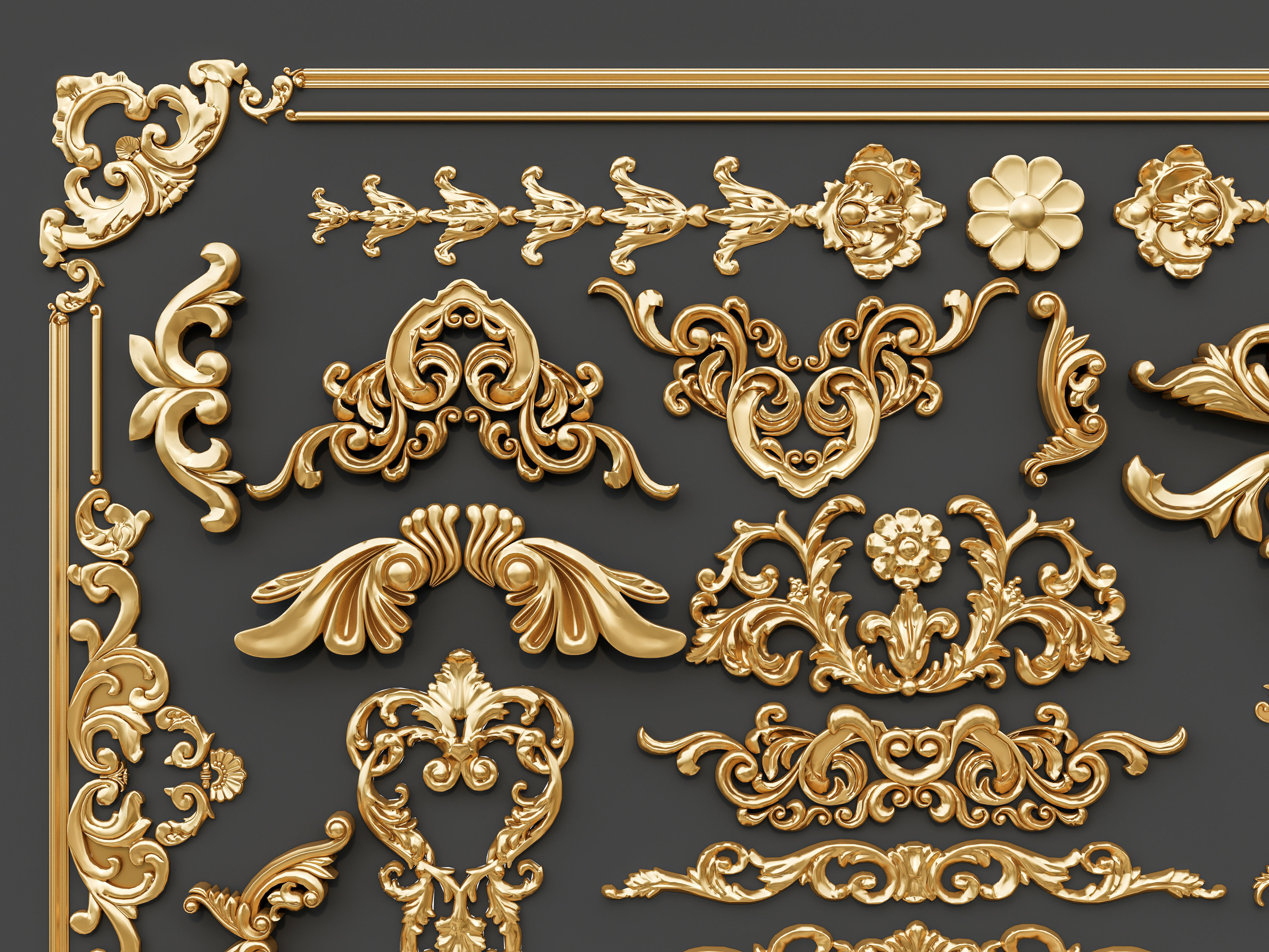 Classic carvings moldings and gypsum cornice 29 3D model_8