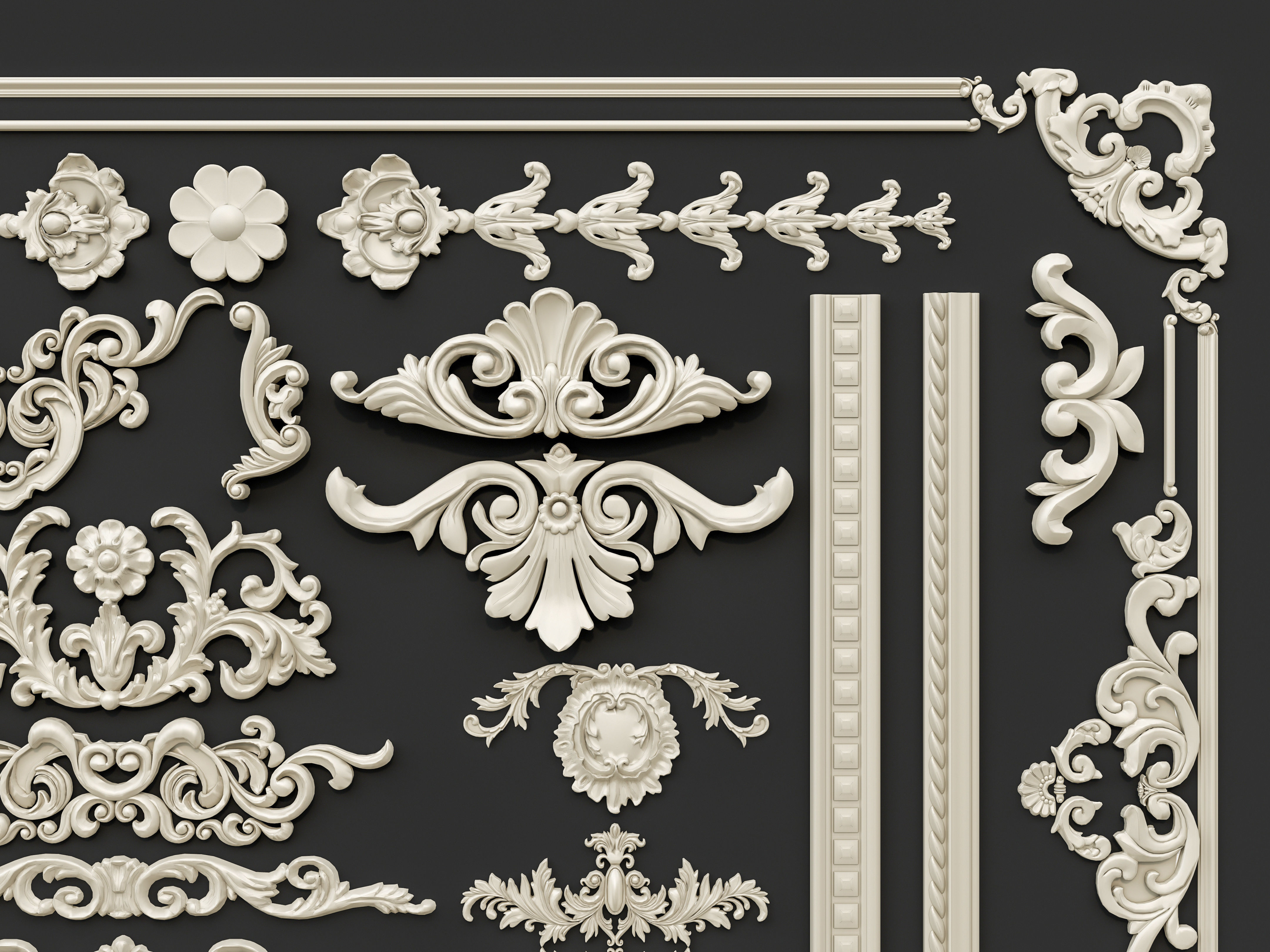 Classic carvings moldings and gypsum cornice 29 3D model_13