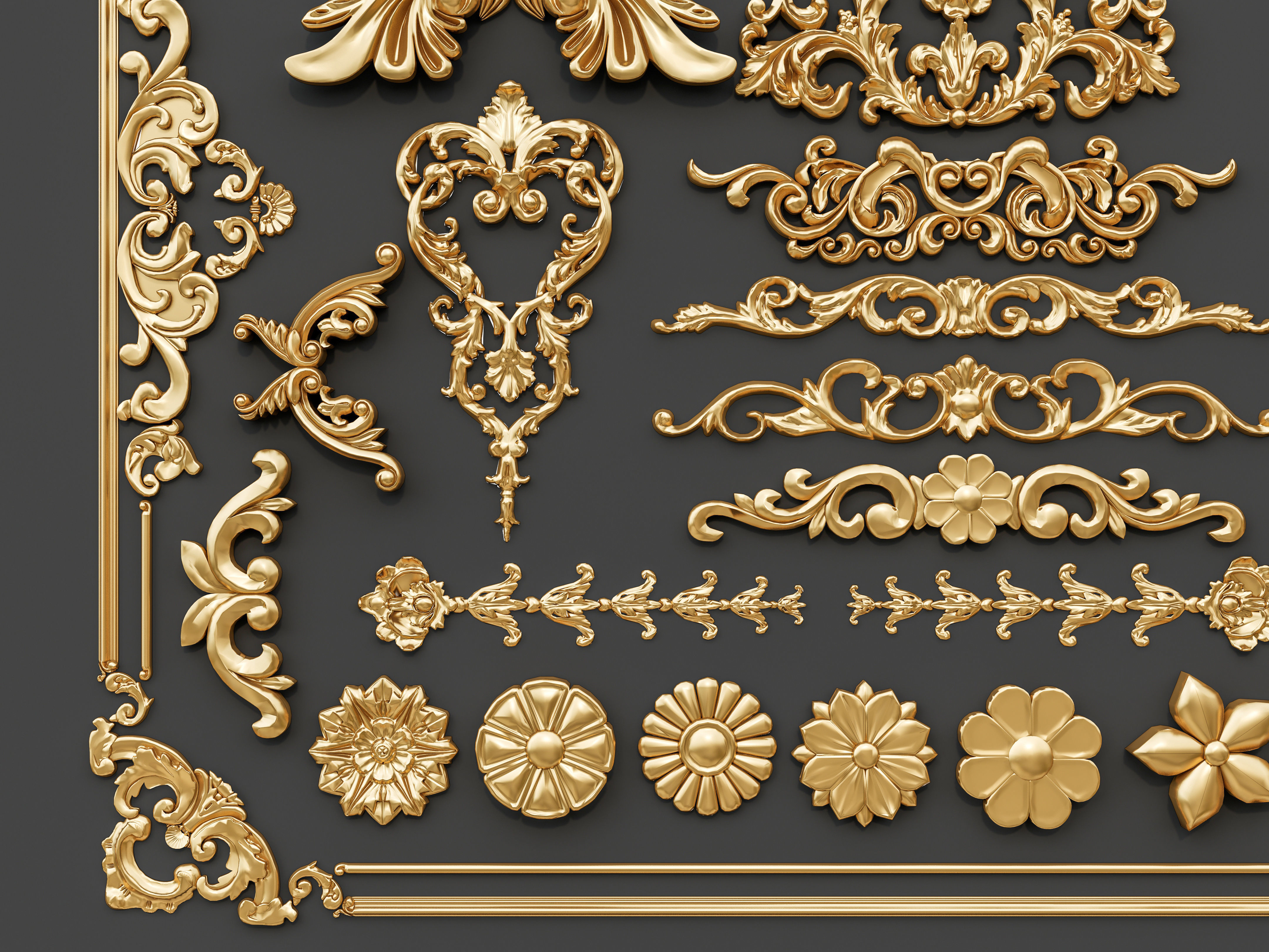 Classic carvings moldings and gypsum cornice 29 3D model_3