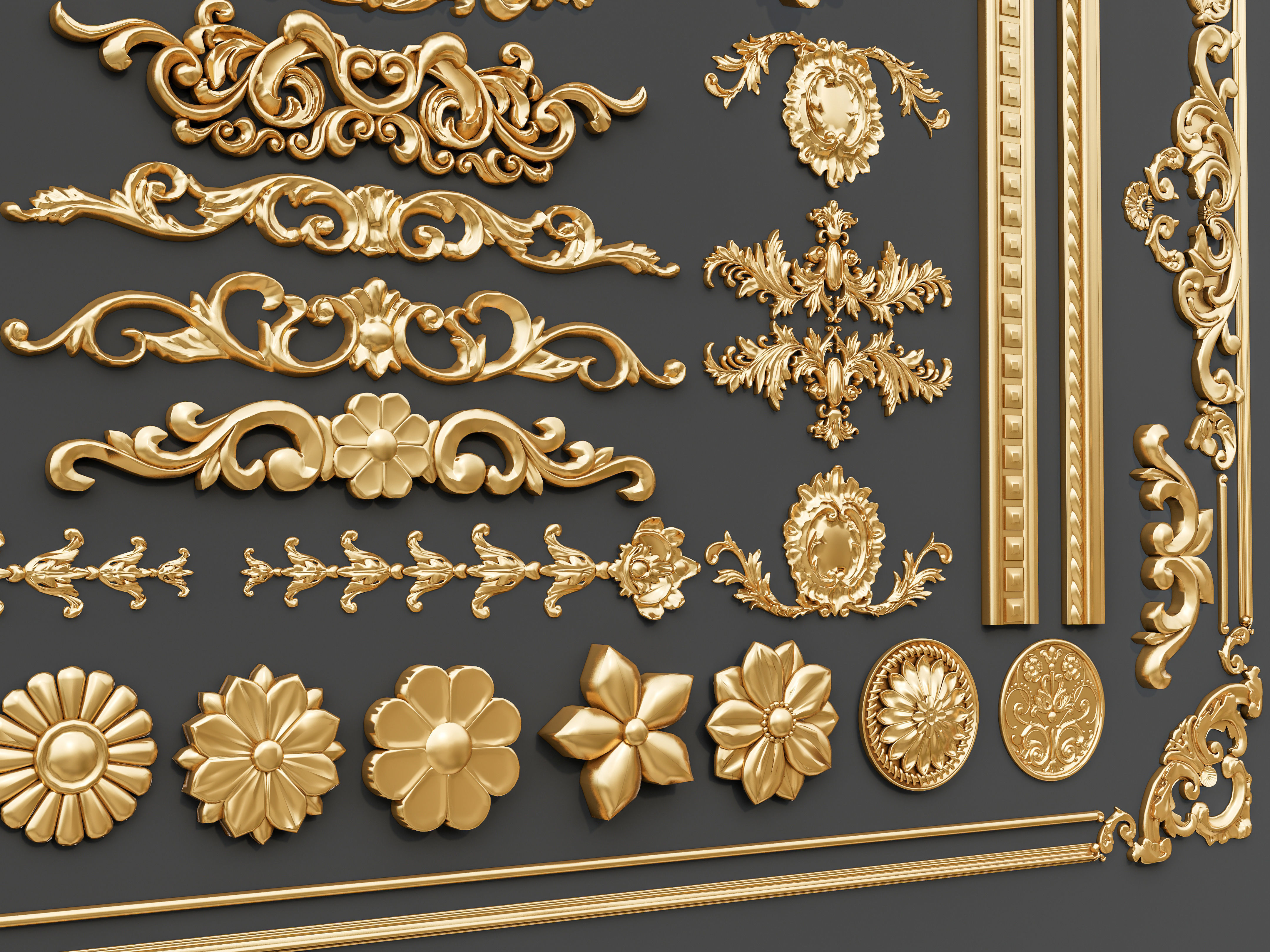 Classic carvings moldings and gypsum cornice 29 3D model_9