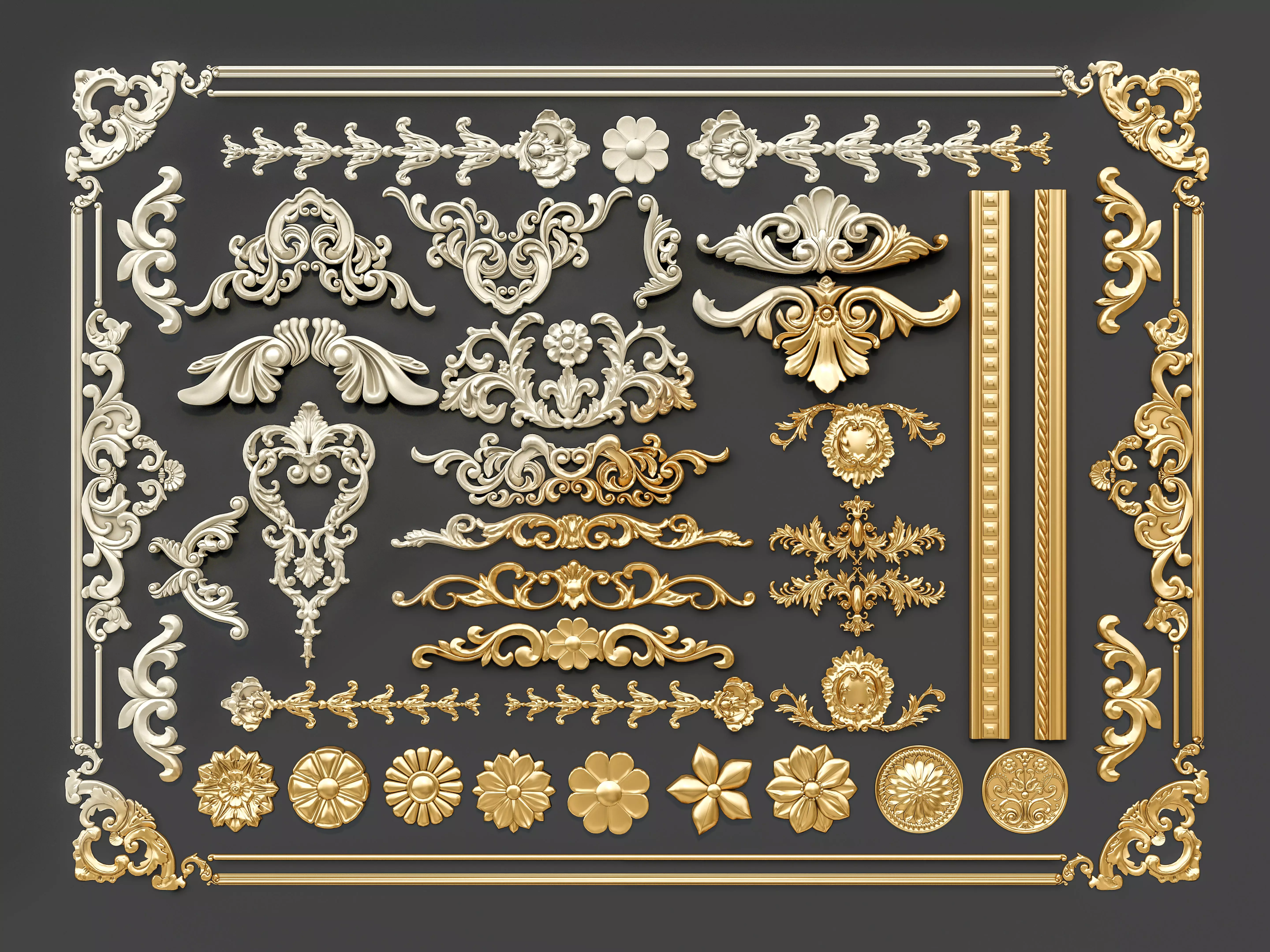 Classic carvings moldings and gypsum cornice 29 3D model_0