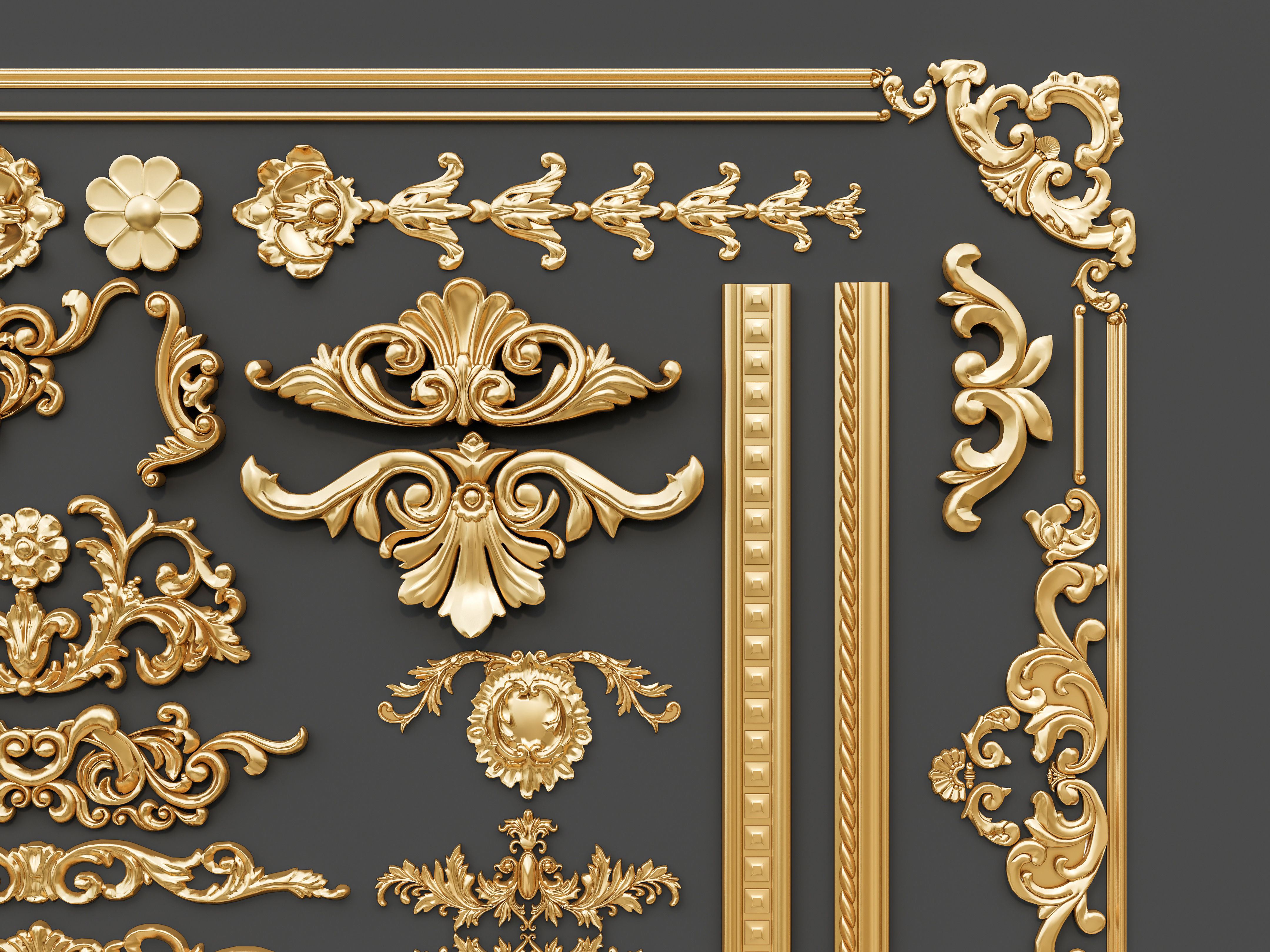 Classic carvings moldings and gypsum cornice 29 3D model_2