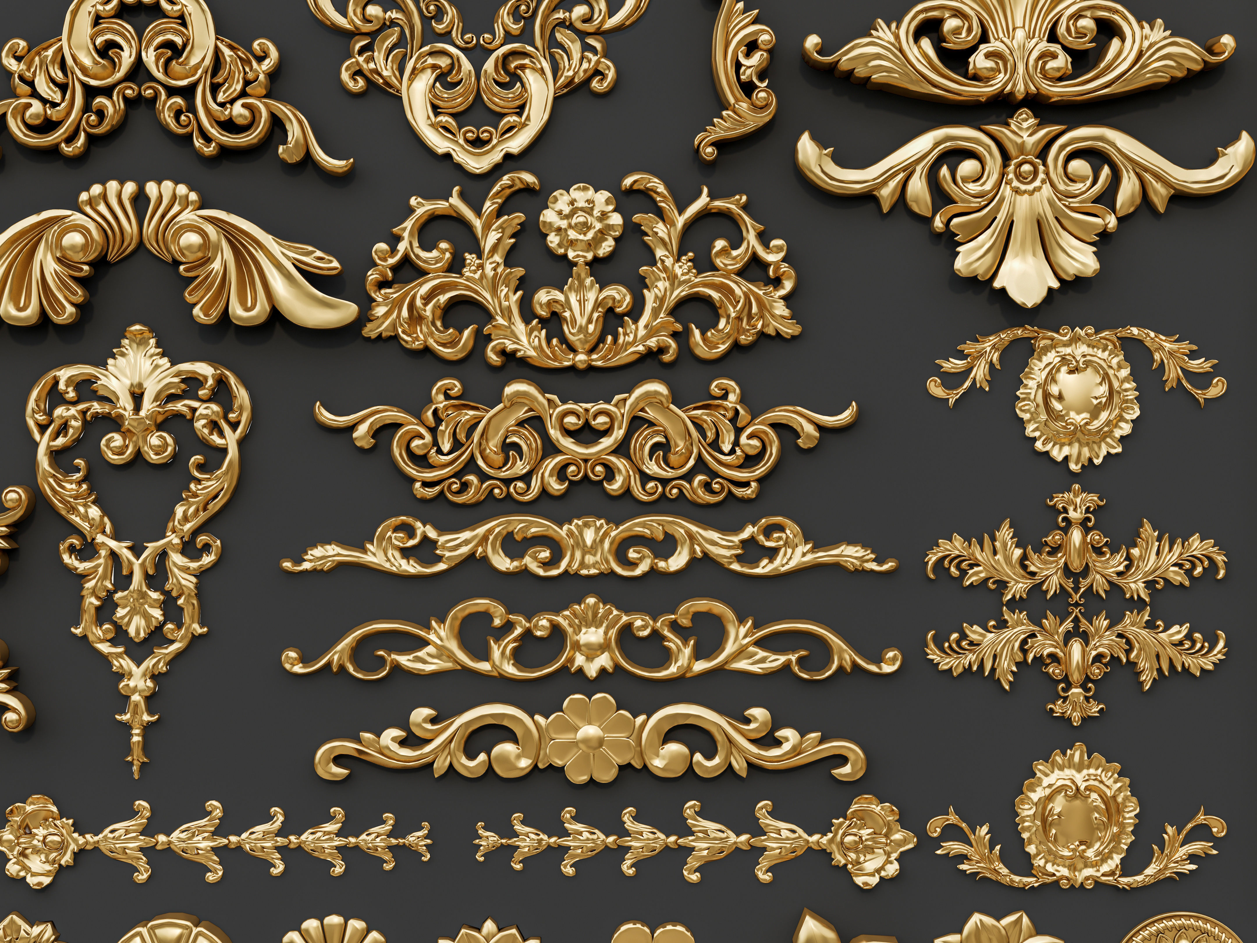 Classic carvings moldings and gypsum cornice 29 3D model_1