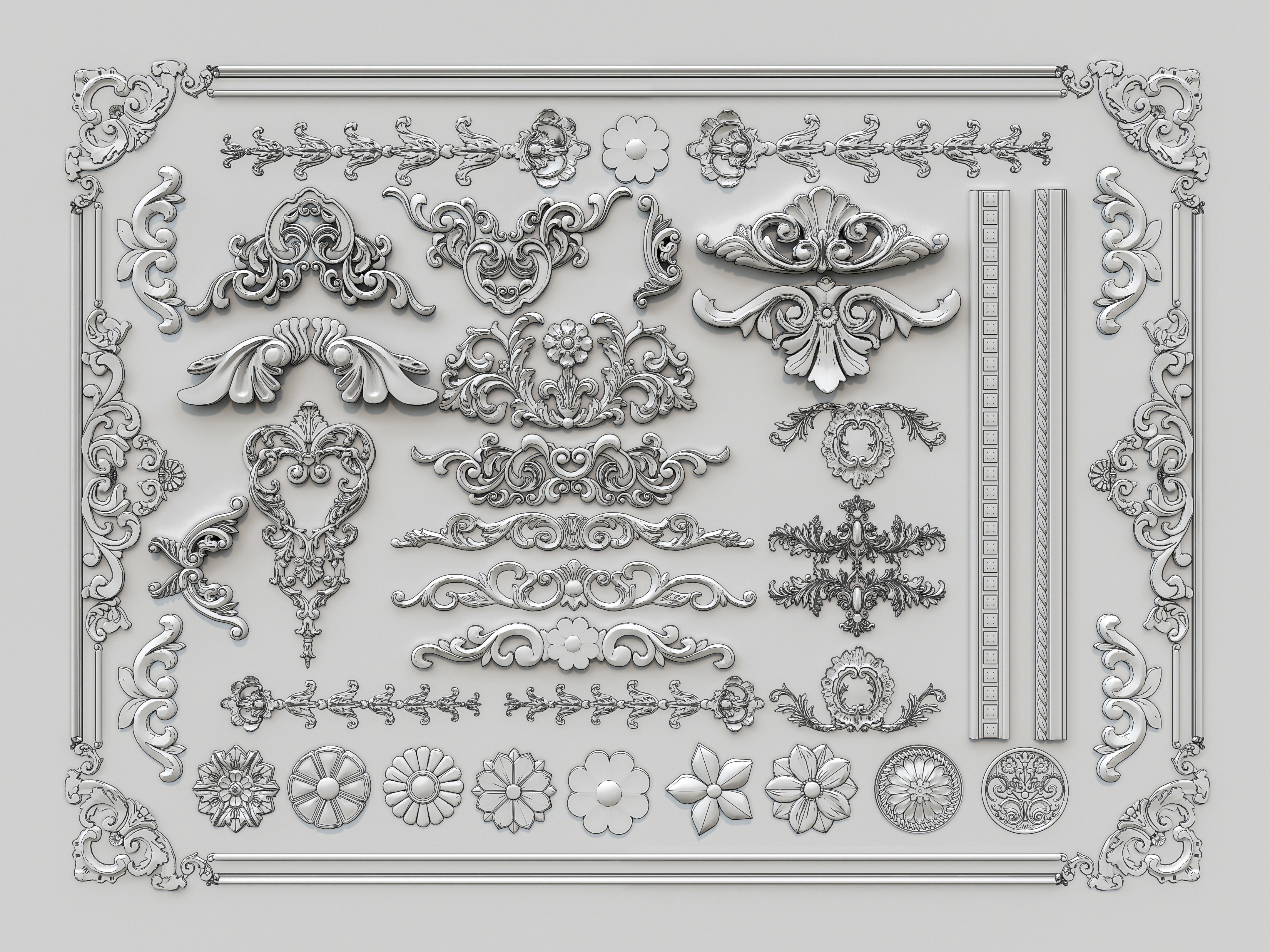 Classic carvings moldings and gypsum cornice 29 3D model_16