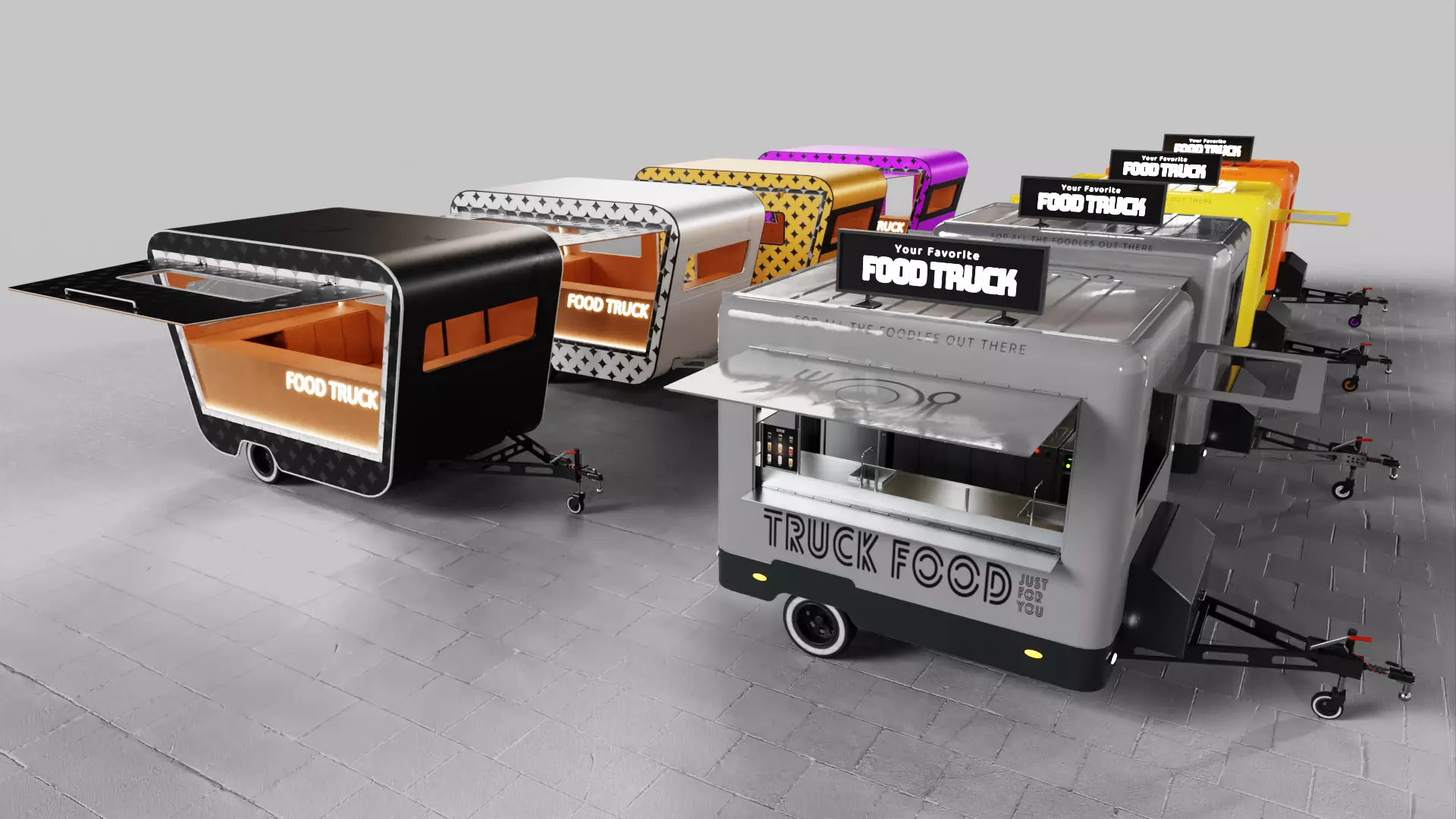 PBR-2 Towing the food truck Low-poly 3D model_0