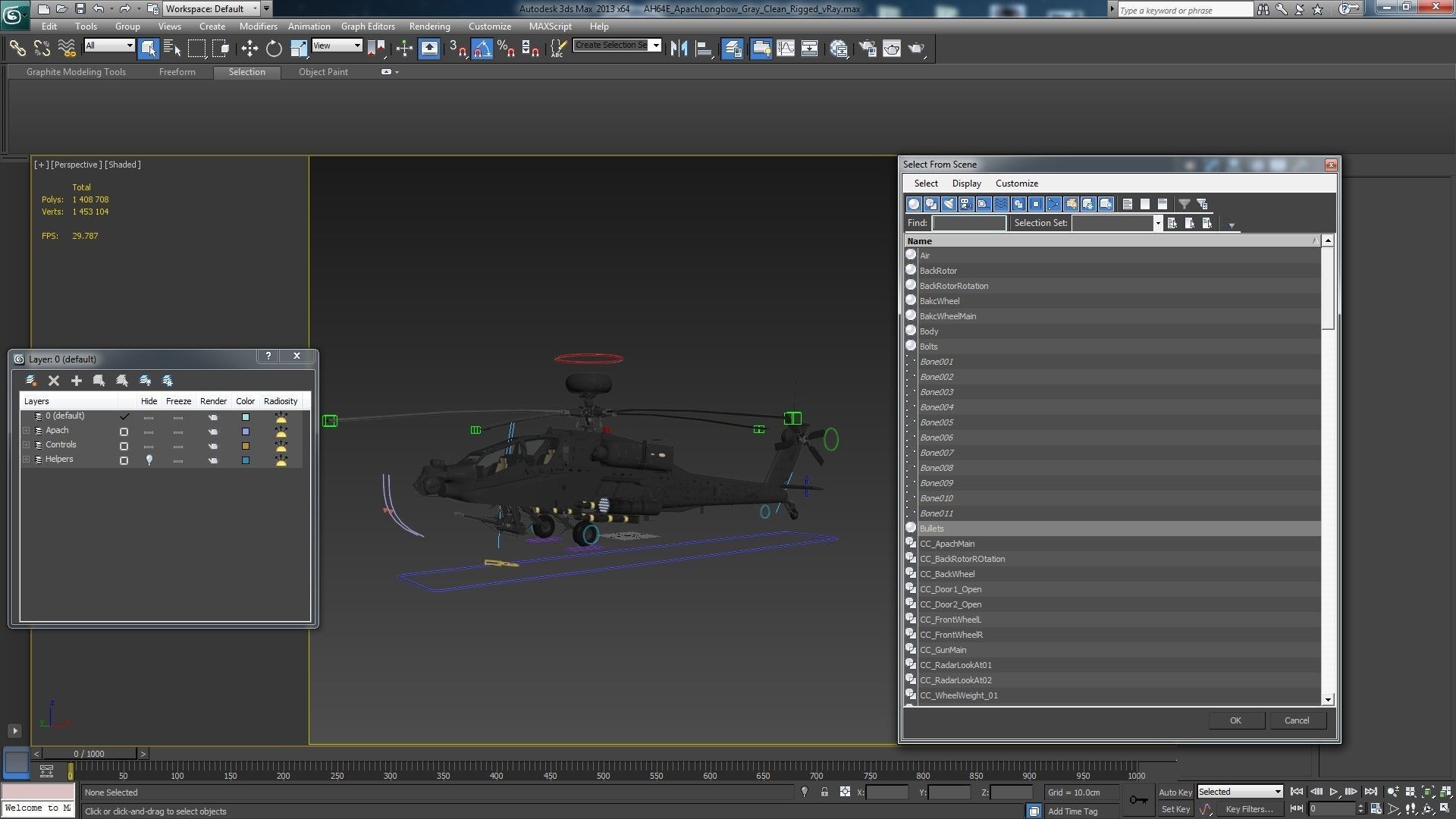AH64E Apache Longbow Helicopter Gray Rigged Low-poly 3D model_90