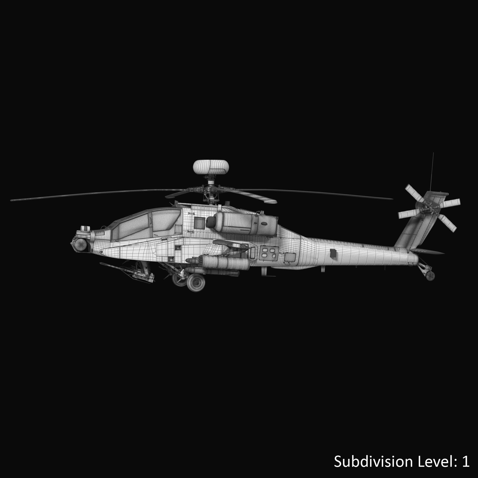 AH64E Apache Longbow Helicopter Gray Rigged Low-poly 3D model_11