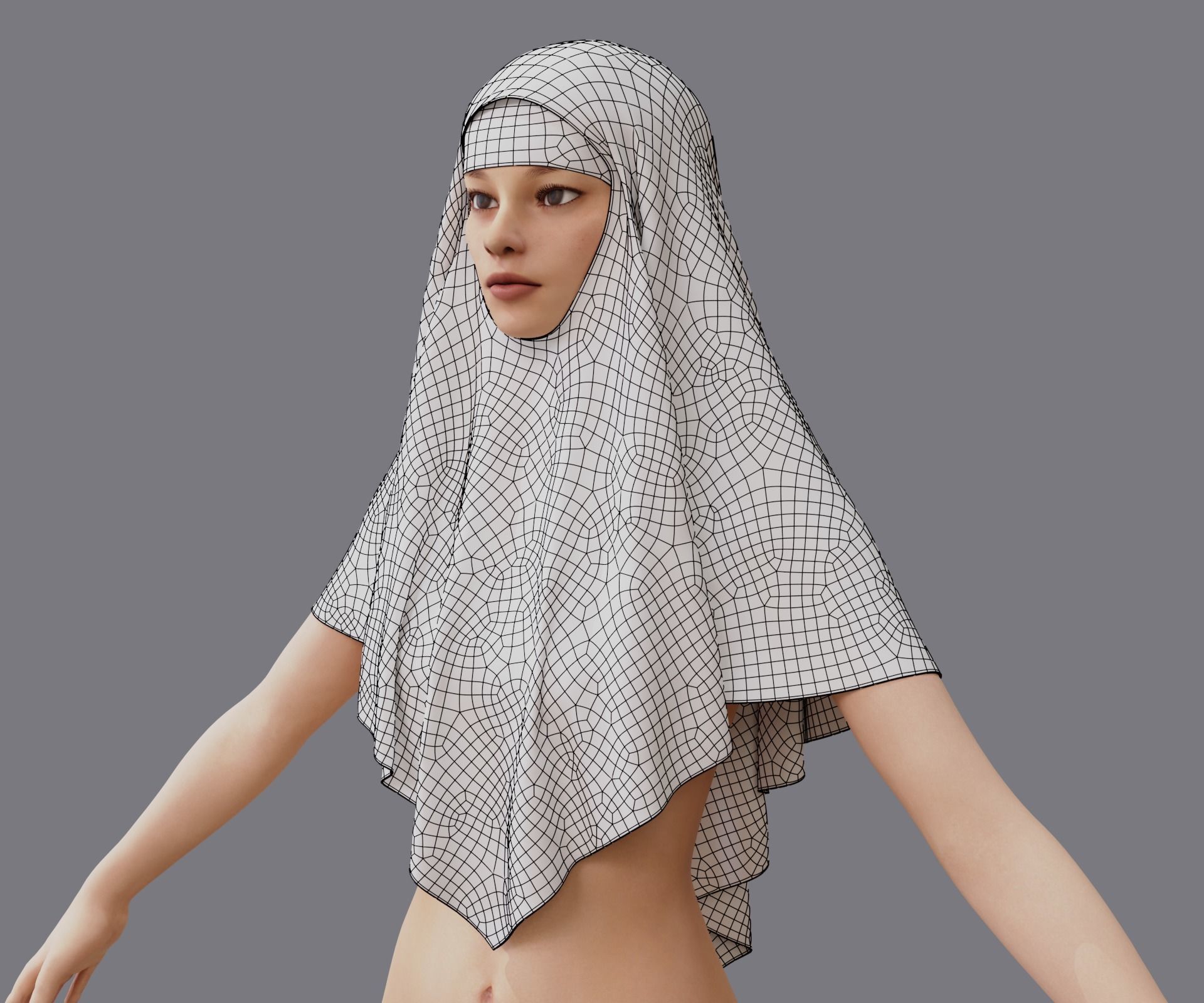 Nuns veil wimple 3D model_9