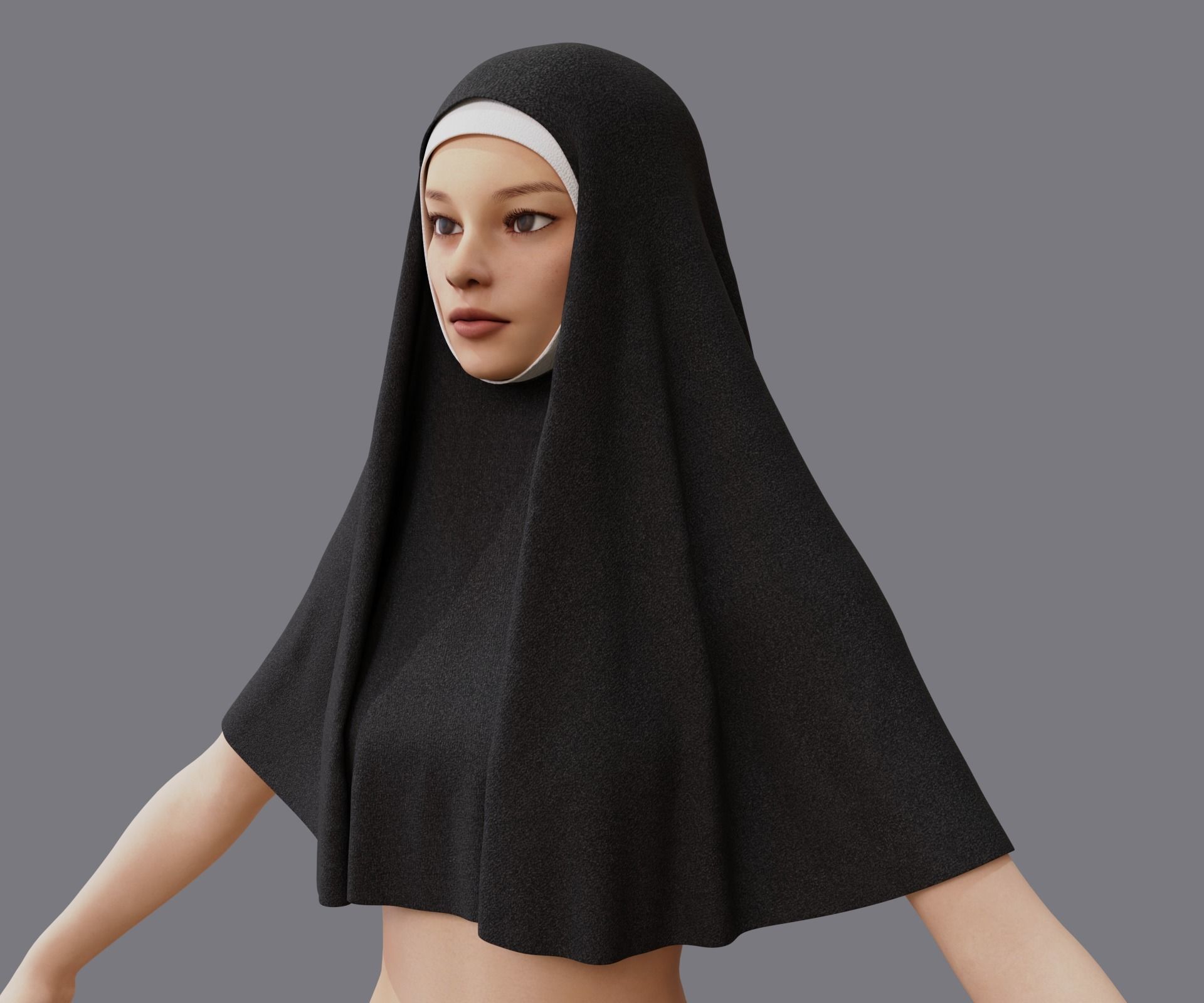 Nuns veil wimple 3D model_11