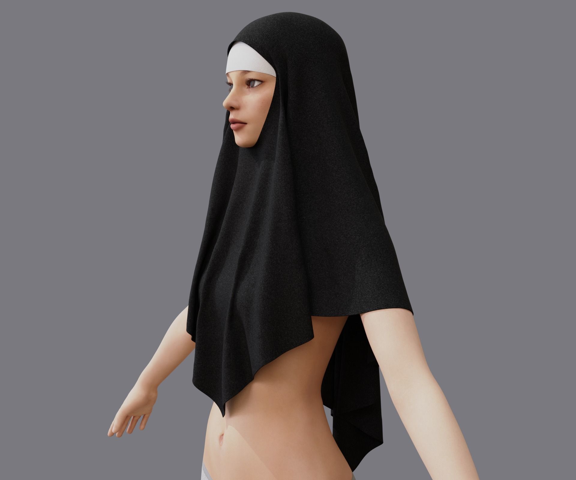 Nuns veil wimple 3D model_7