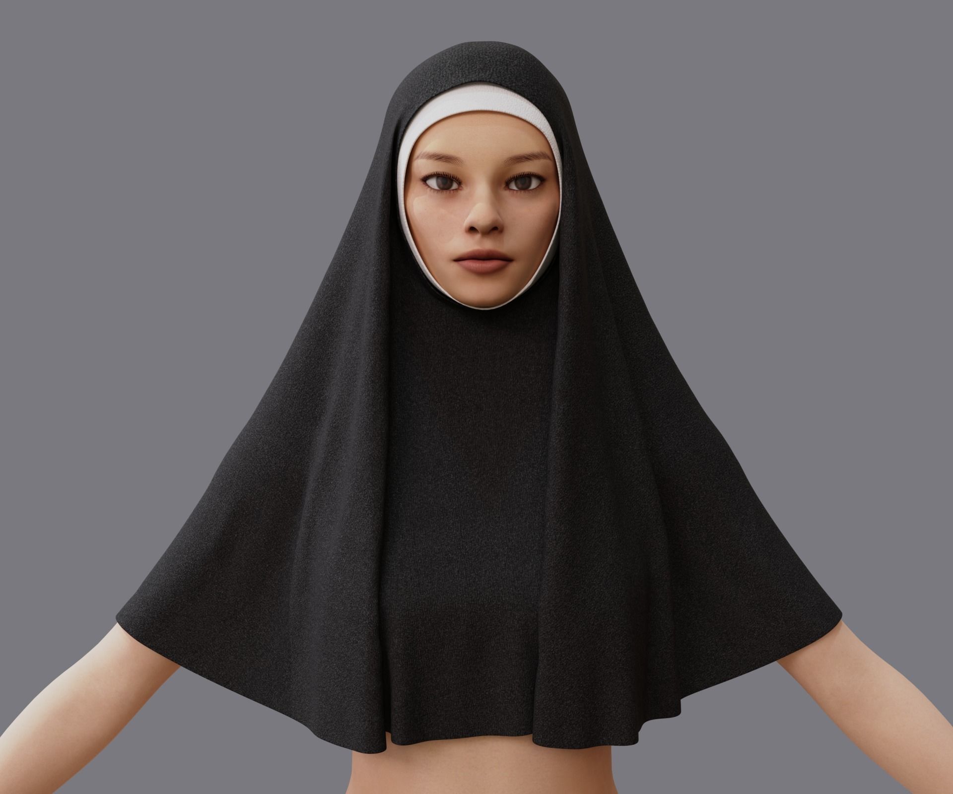 Nuns veil wimple 3D model_12