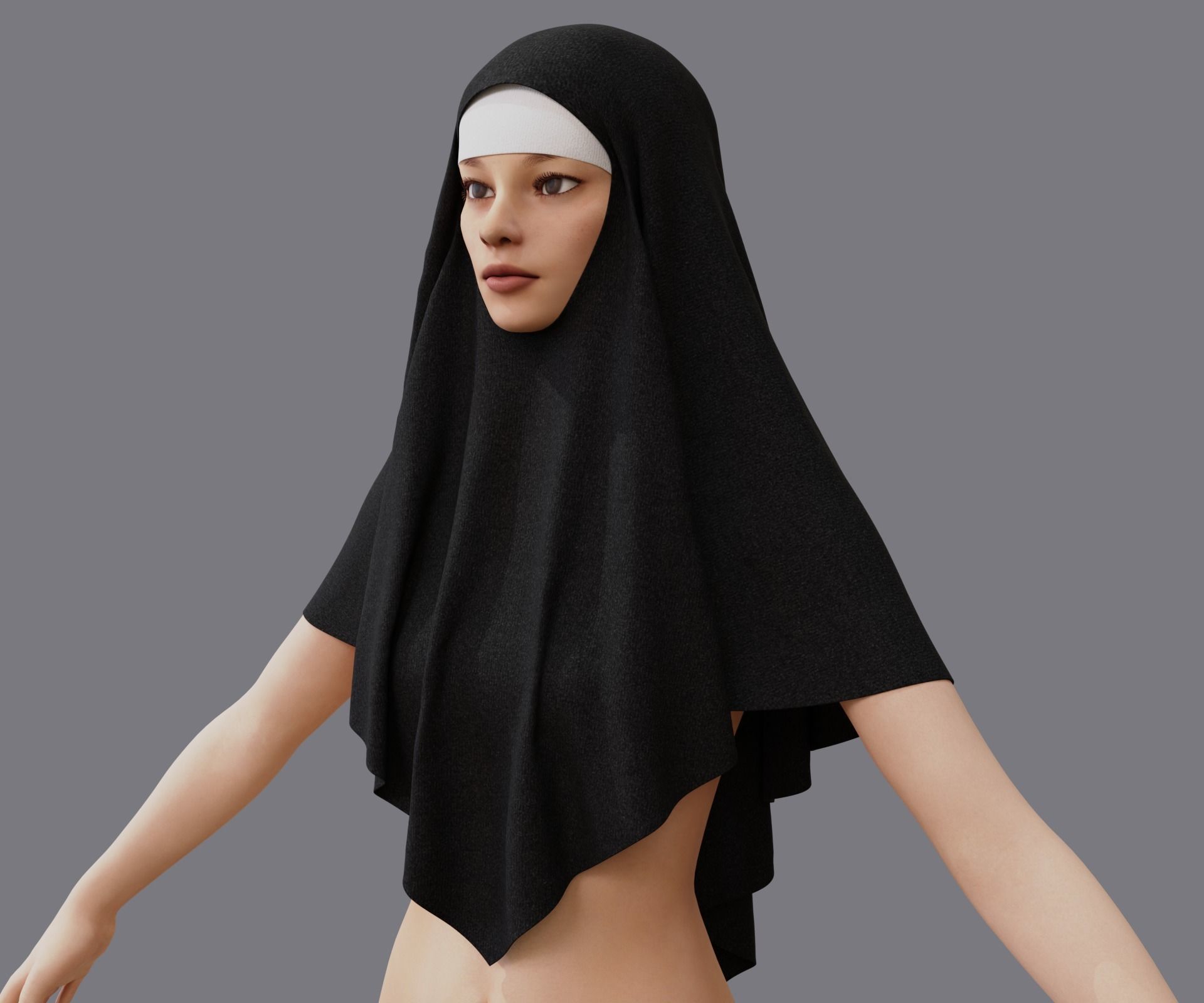 Nuns veil wimple 3D model_8
