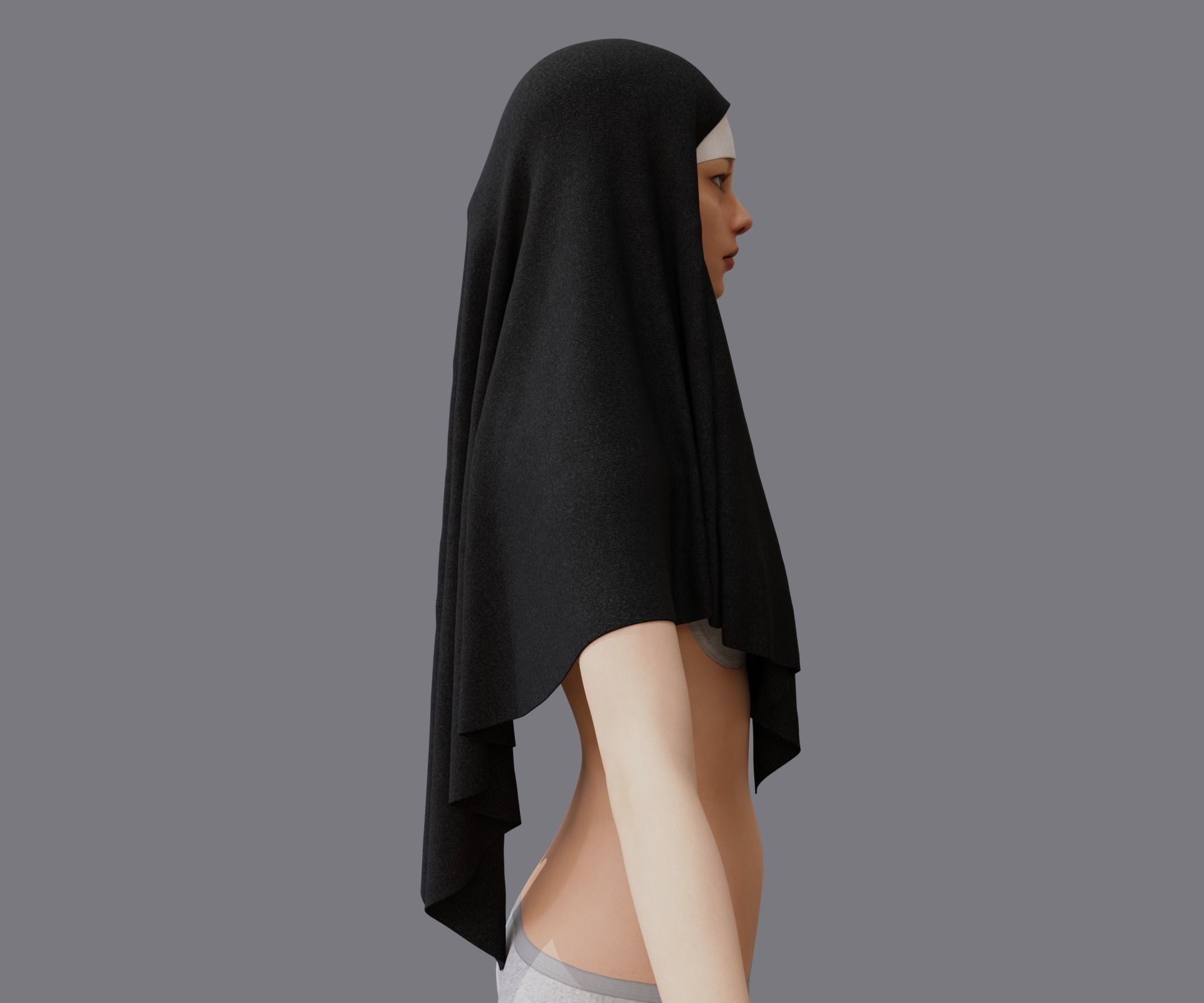 Nuns veil wimple 3D model_4