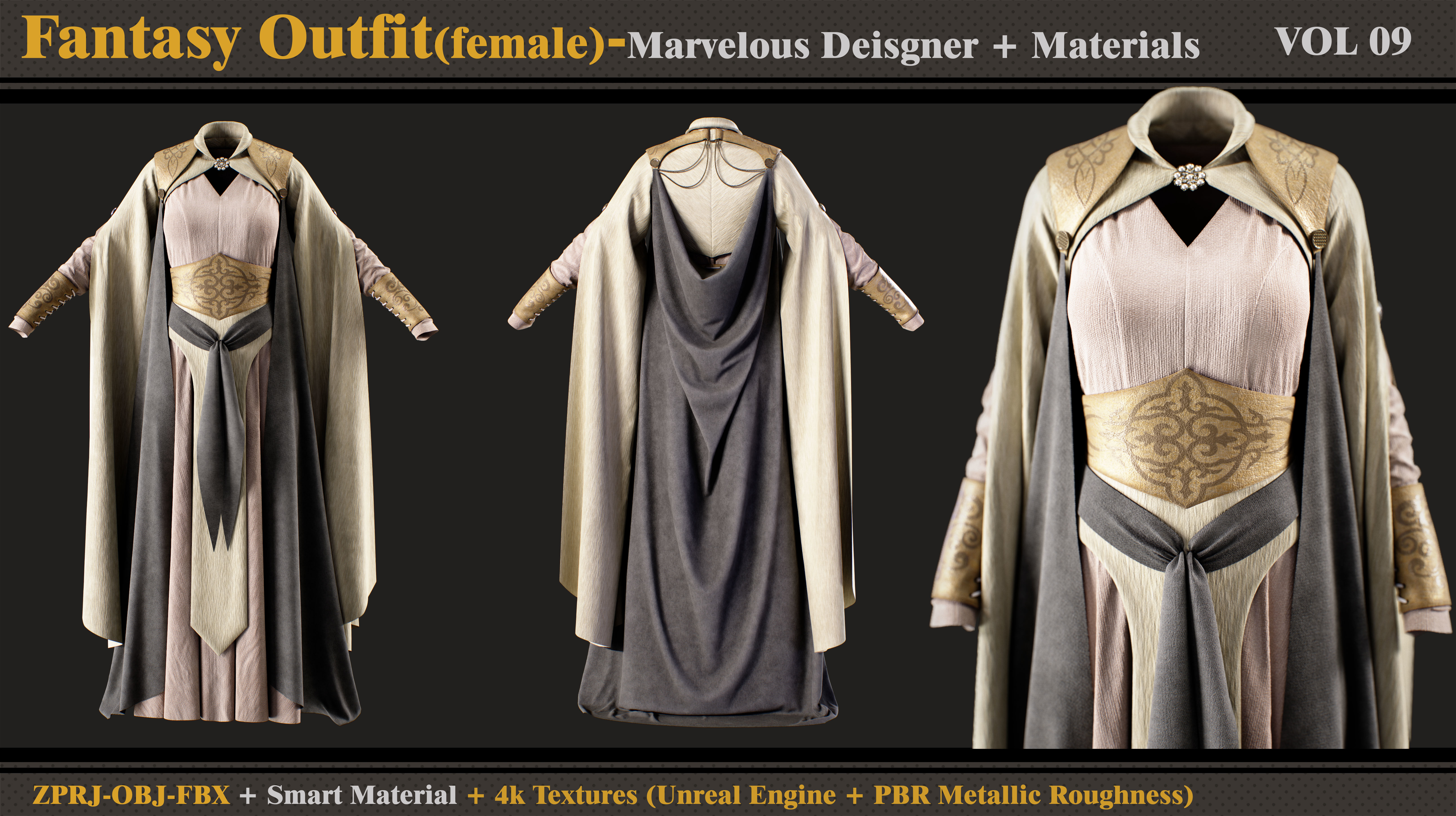 Fantasy Outfit- MD-Clo3d- Smart Material- Textures- OBJ- FBX 3D model_1