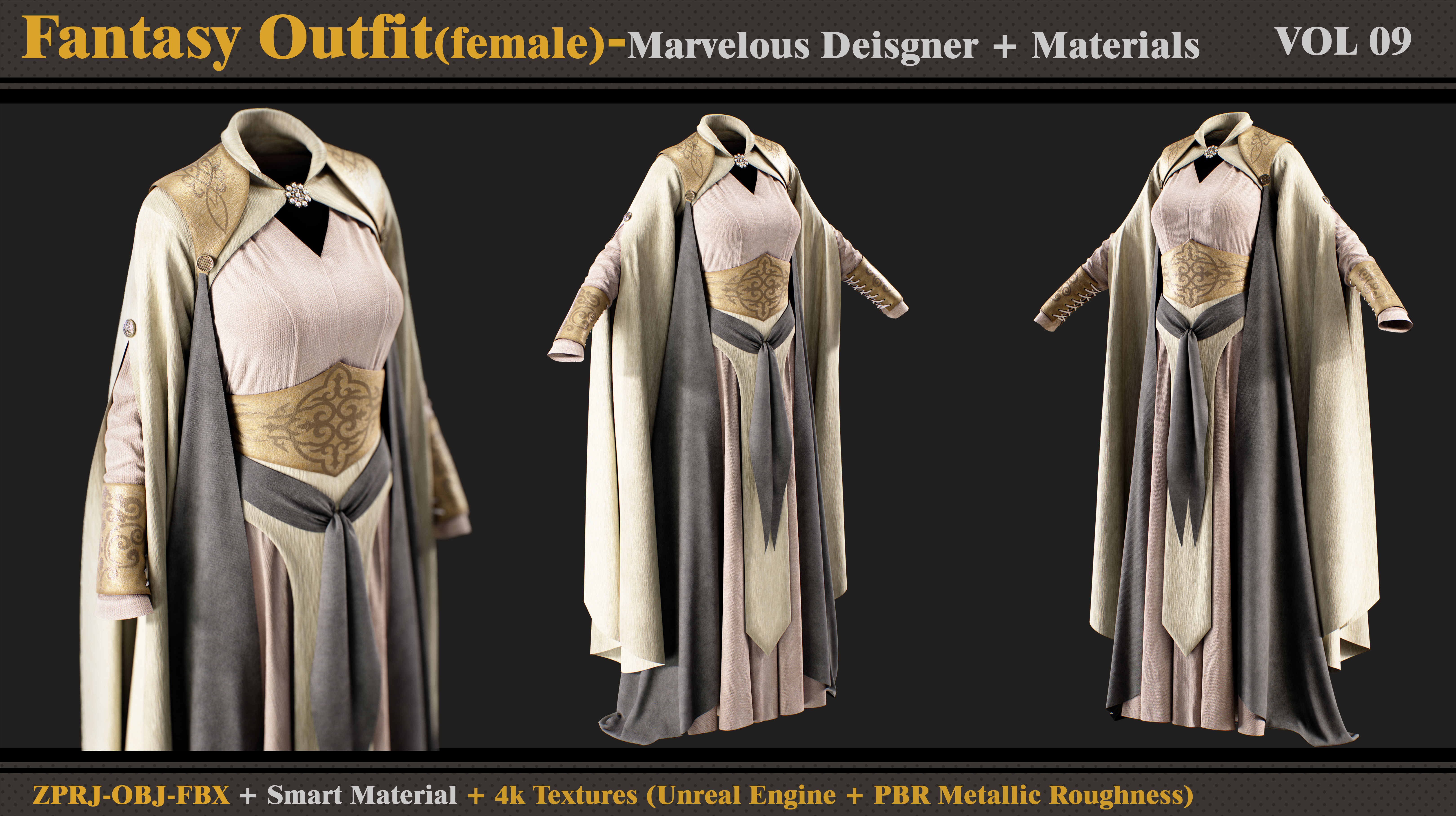 Fantasy Outfit- MD-Clo3d- Smart Material- Textures- OBJ- FBX 3D model_2