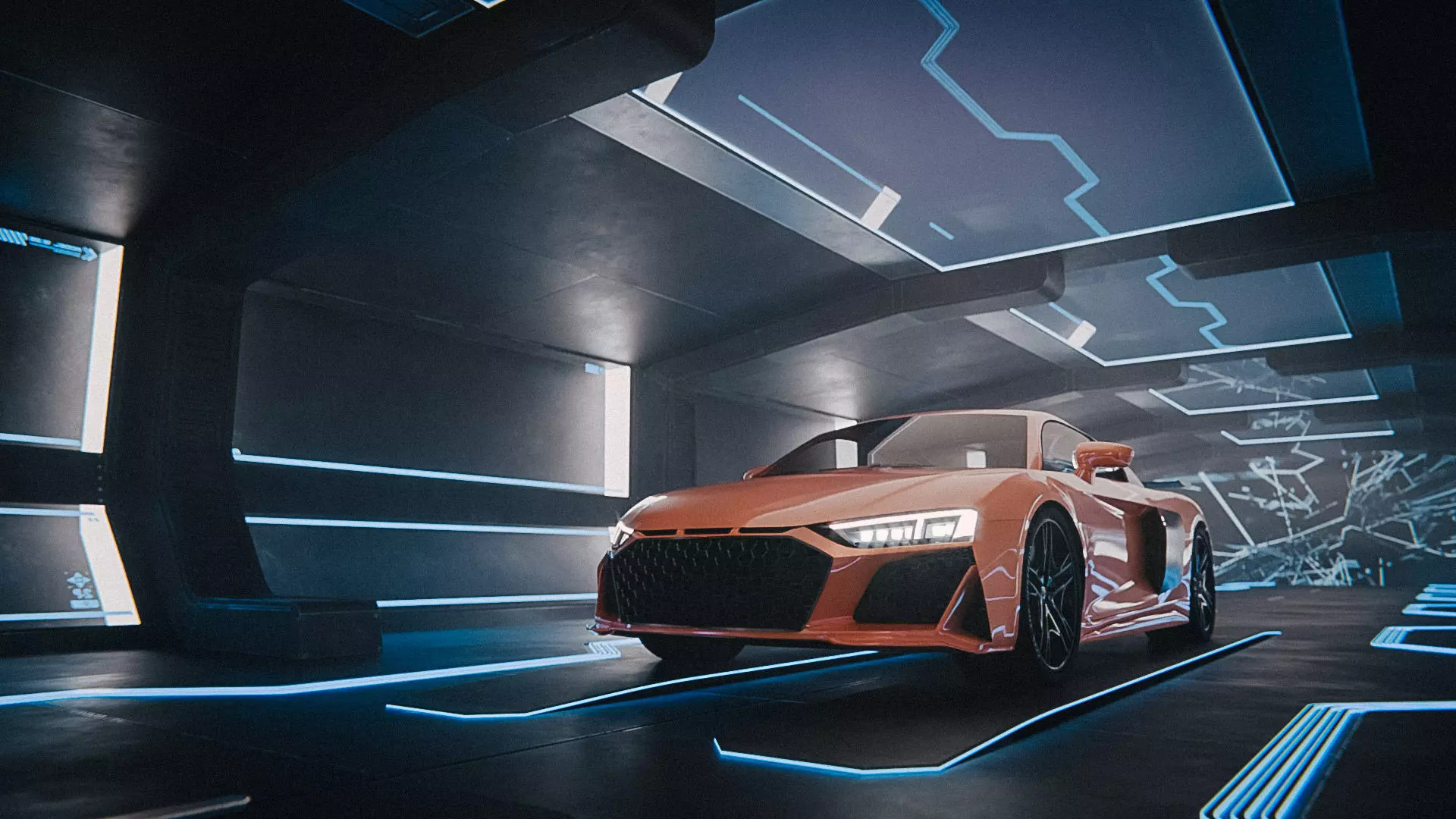 Car Exposition Underground Tunnel Showroom for render racing car Low-poly 3D model_0