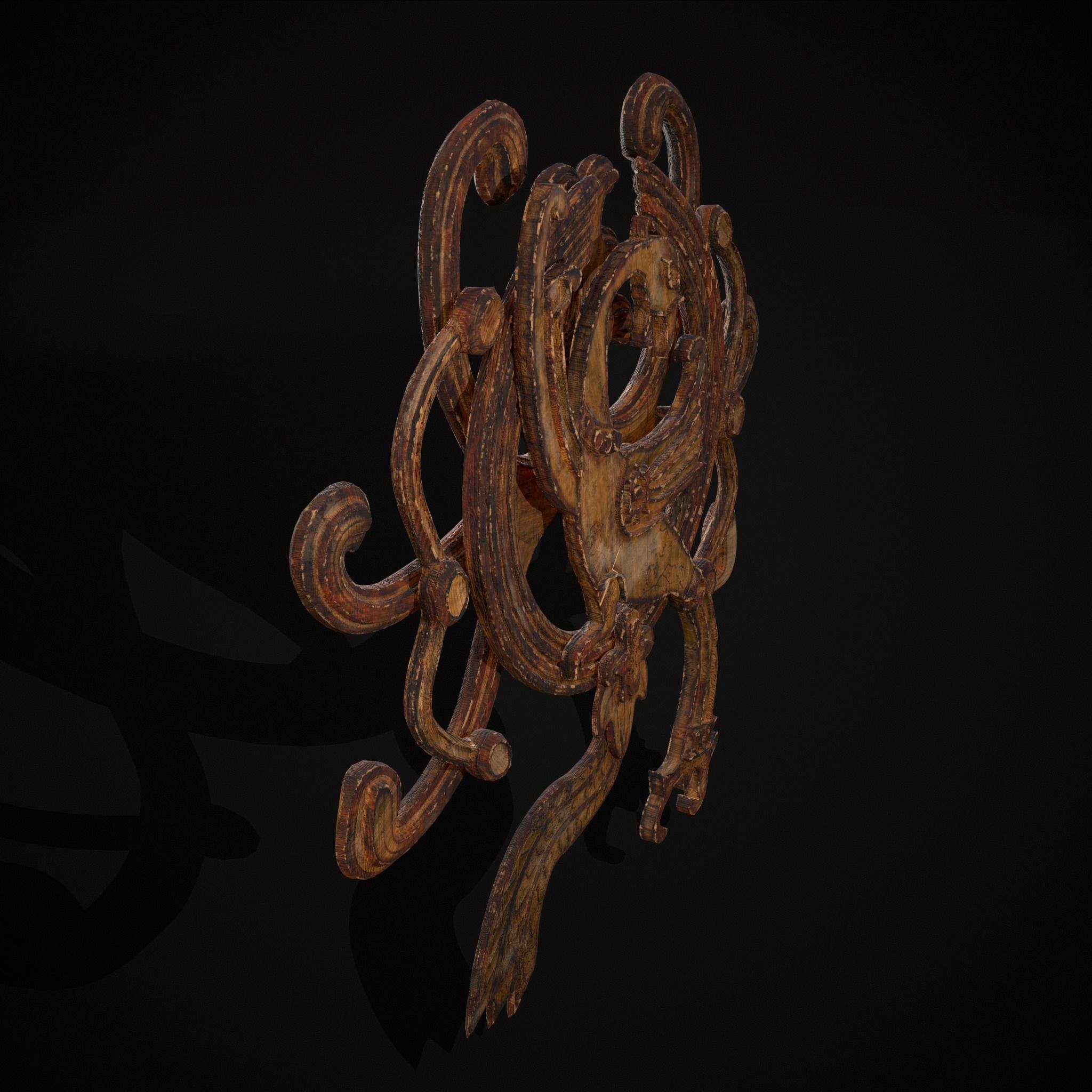 Wood Phoenix Relief Low-poly 3D model_7