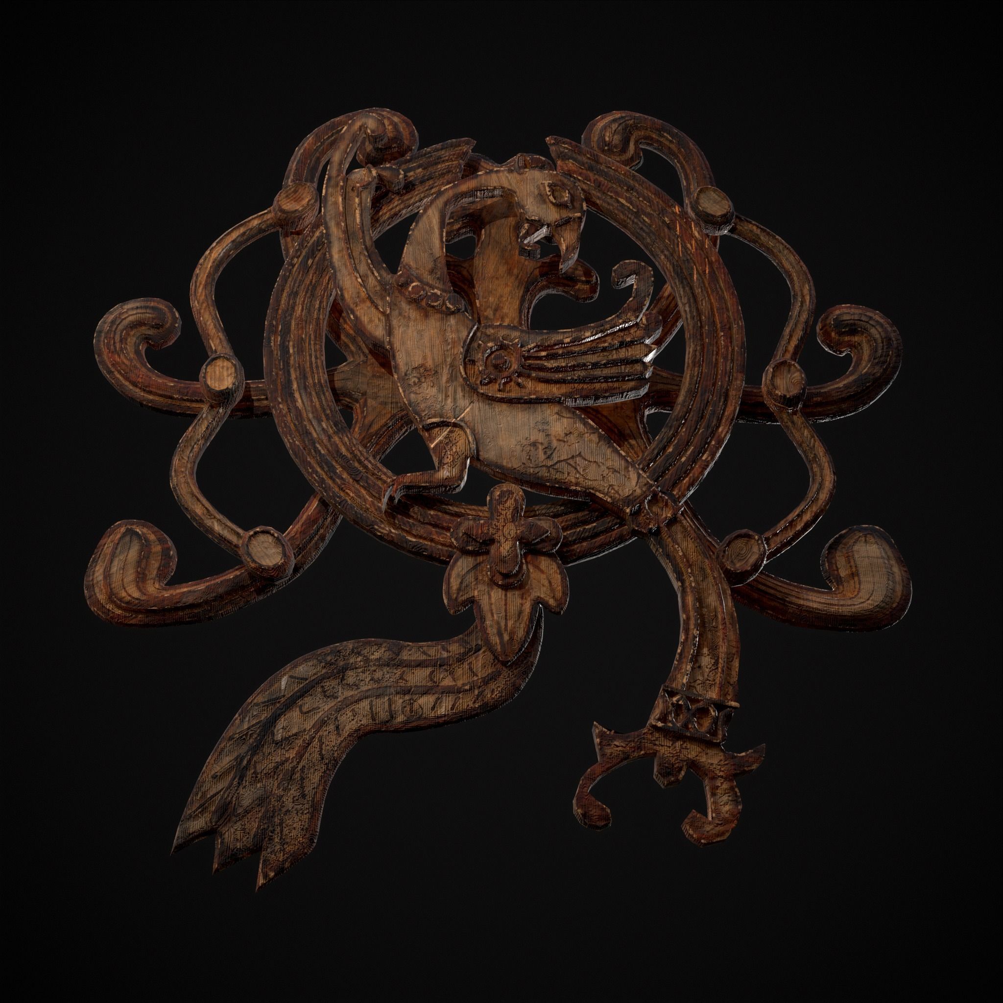 Wood Phoenix Relief Low-poly 3D model_13