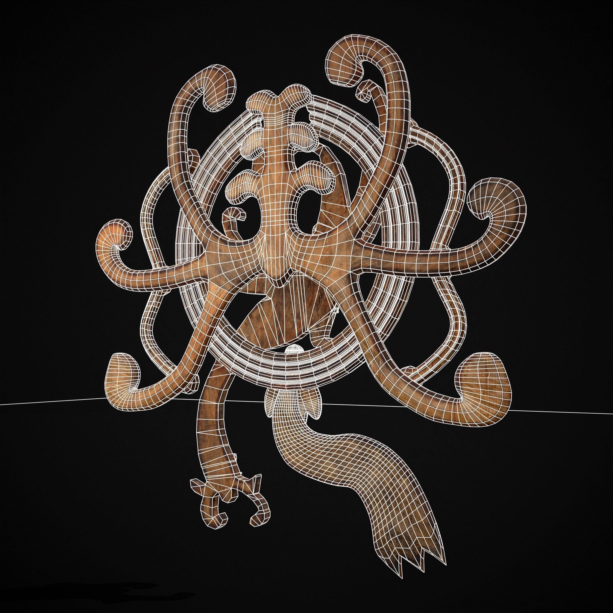 Wood Phoenix Relief Low-poly 3D model_10