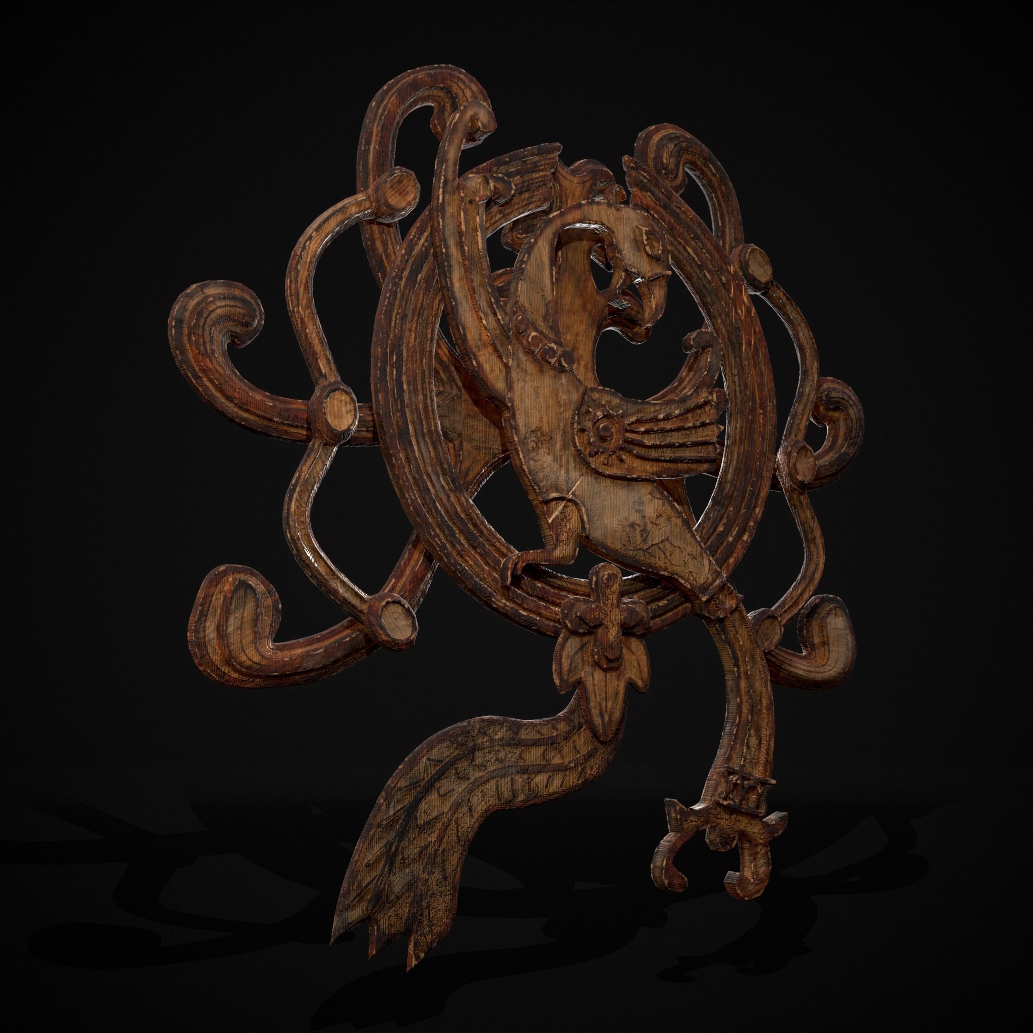 Wood Phoenix Relief Low-poly 3D model_19