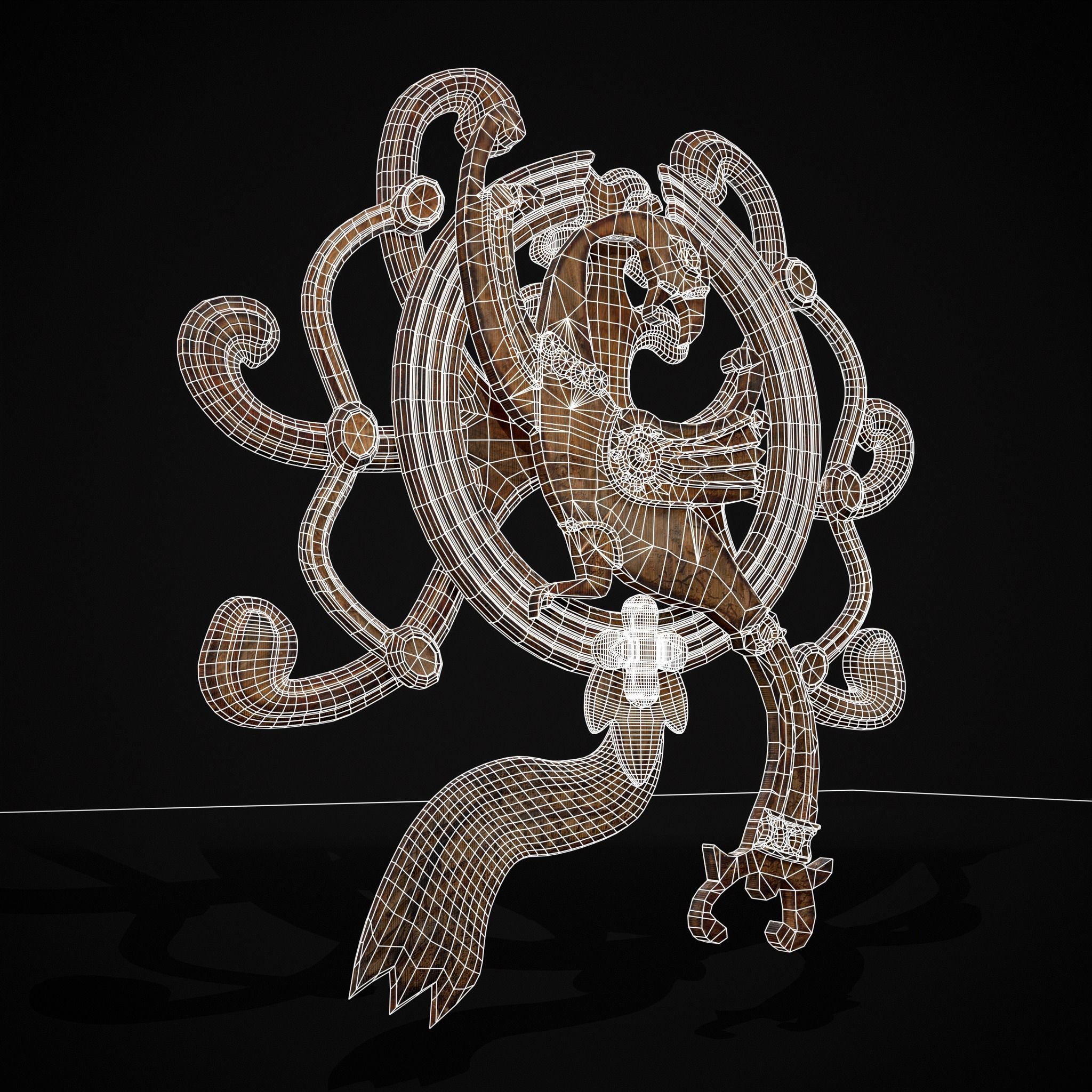 Wood Phoenix Relief Low-poly 3D model_20