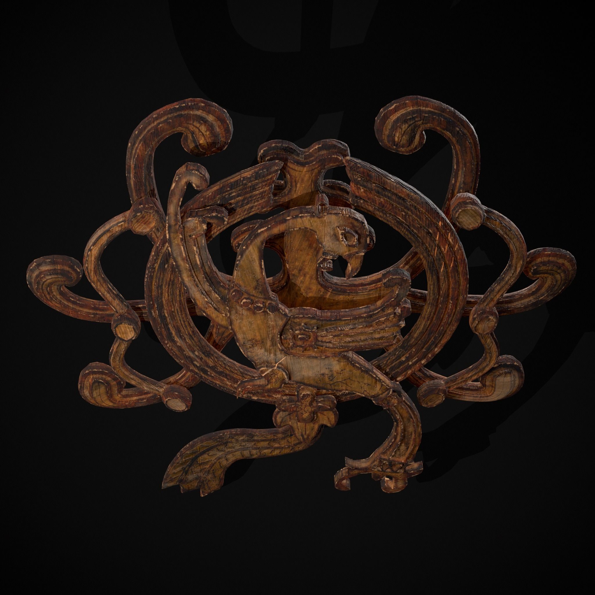 Wood Phoenix Relief Low-poly 3D model_15