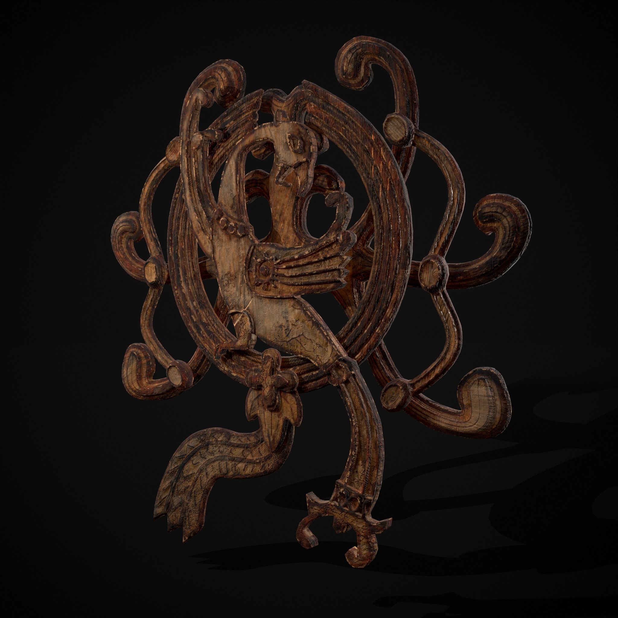 Wood Phoenix Relief Low-poly 3D model_17
