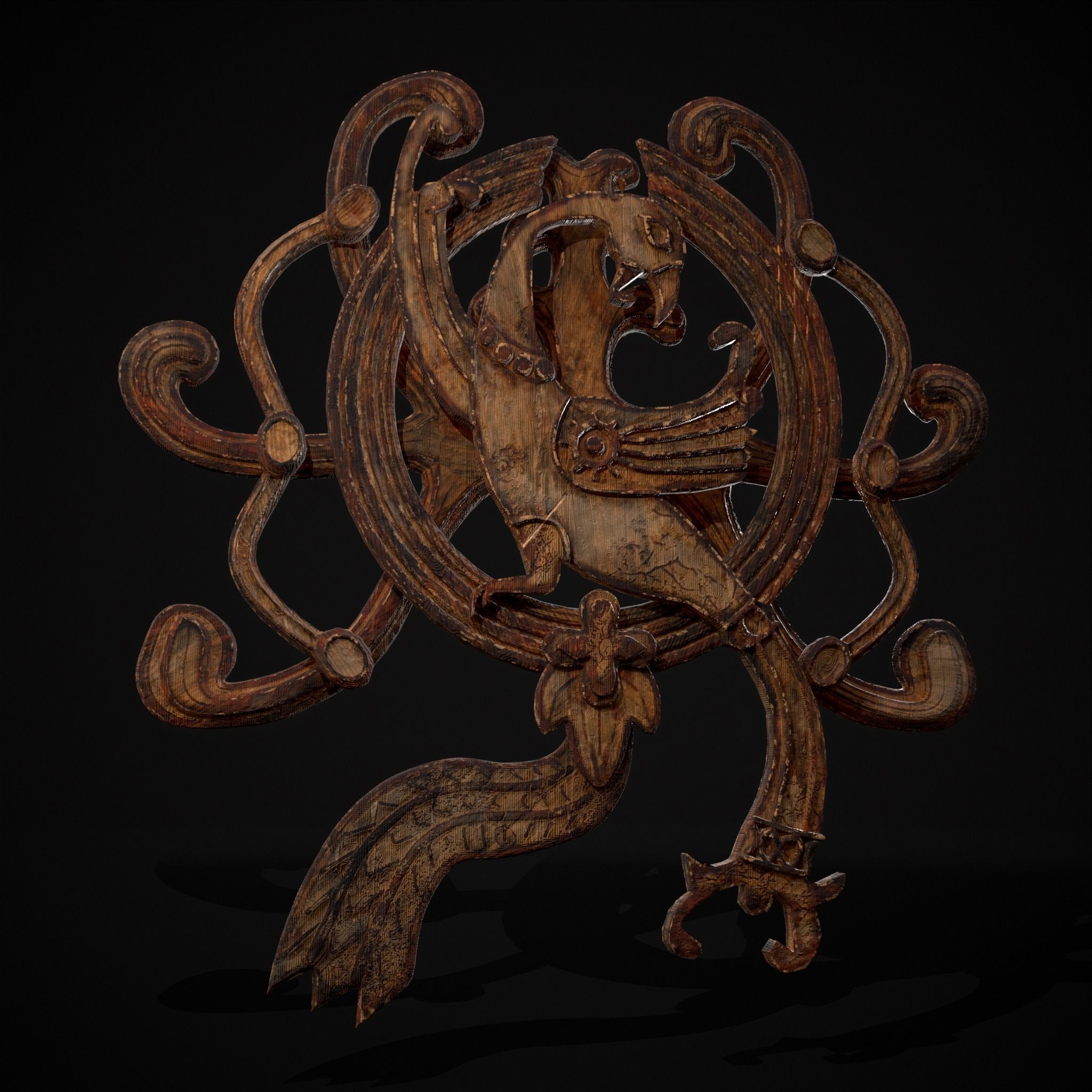 Wood Phoenix Relief Low-poly 3D model_5