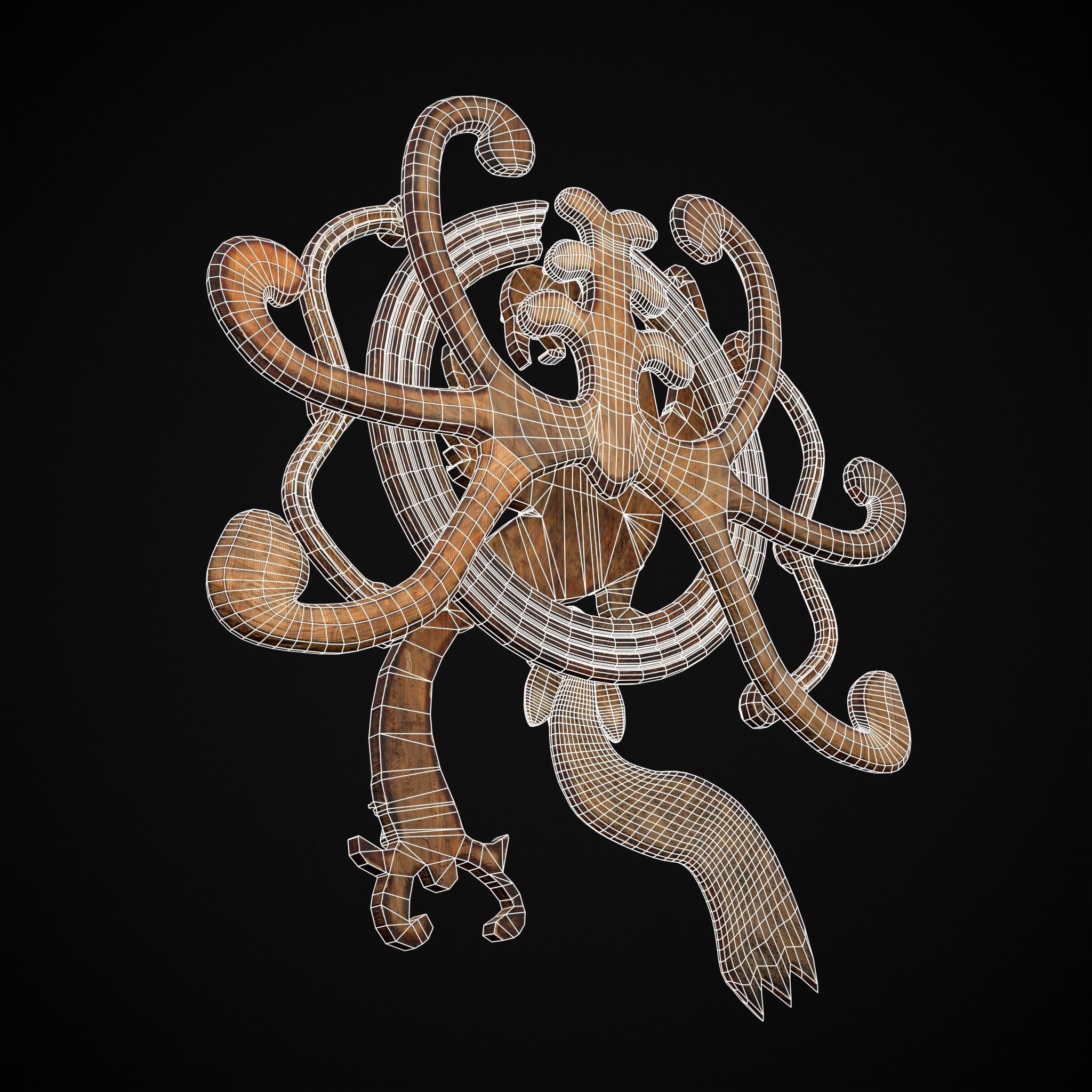 Wood Phoenix Relief Low-poly 3D model_12