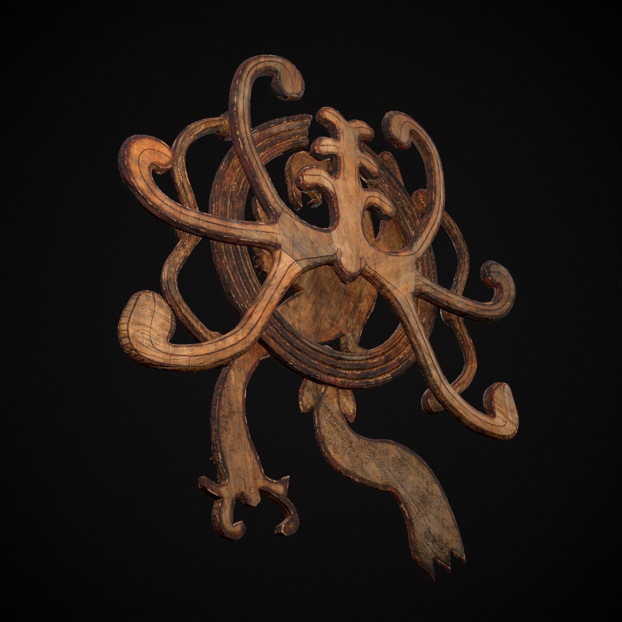 Wood Phoenix Relief Low-poly 3D model_11