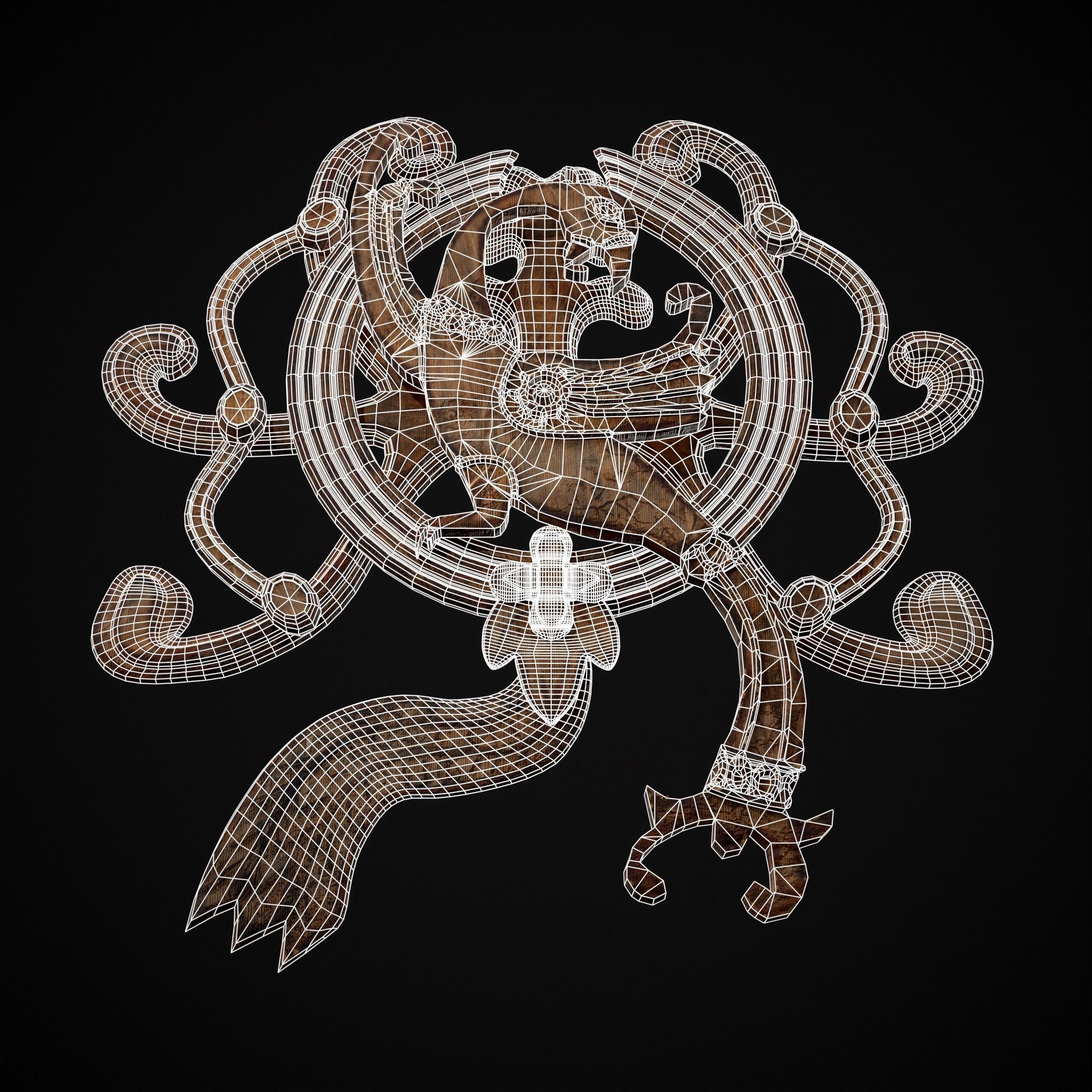 Wood Phoenix Relief Low-poly 3D model_14