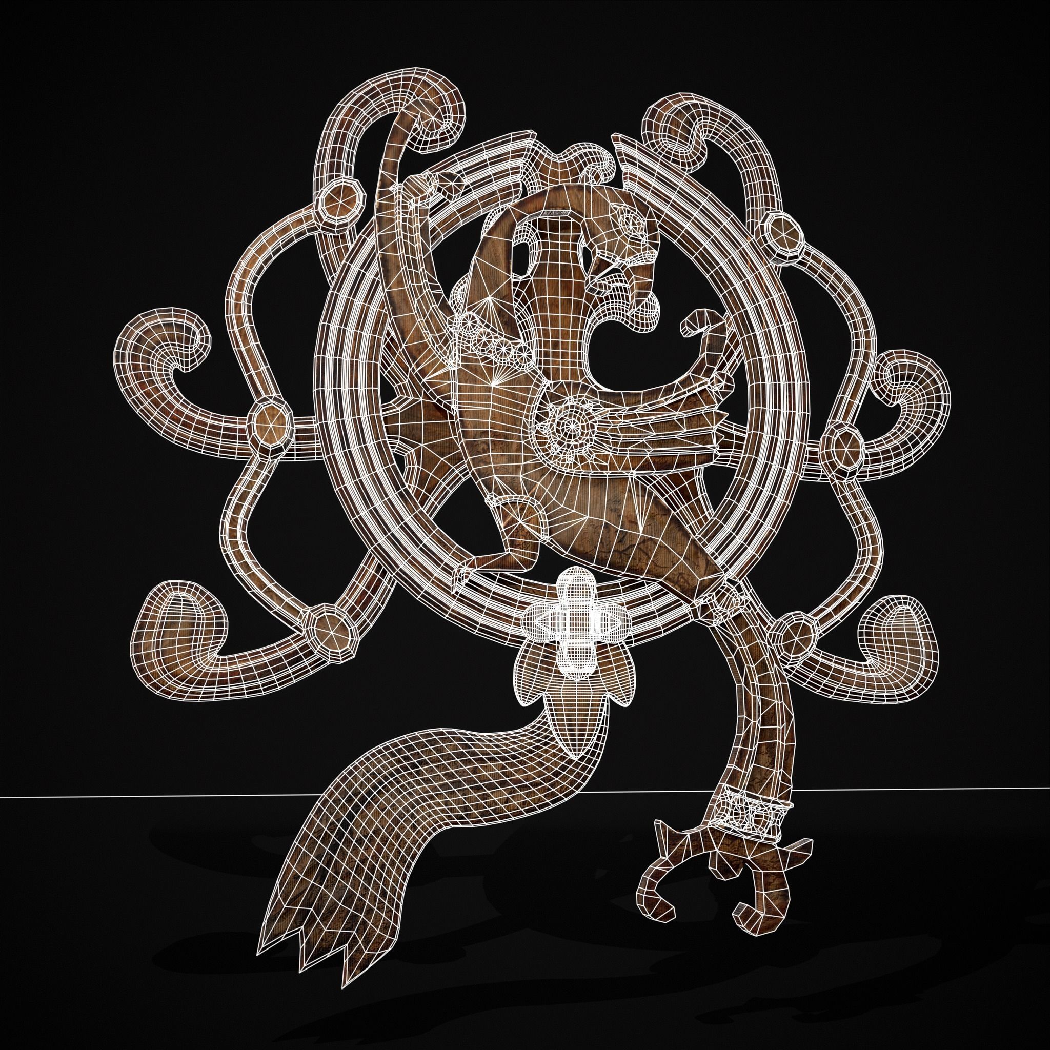 Wood Phoenix Relief Low-poly 3D model_6