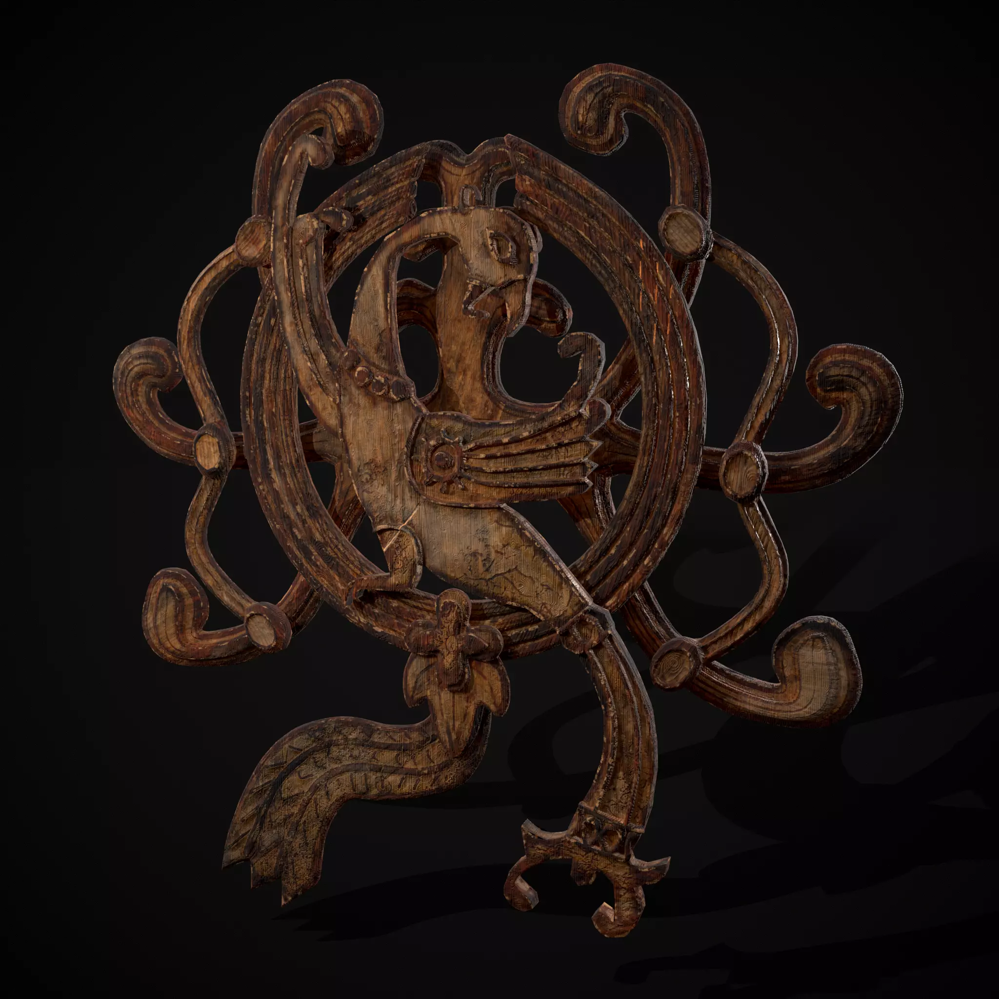 Wood Phoenix Relief Low-poly 3D model_0