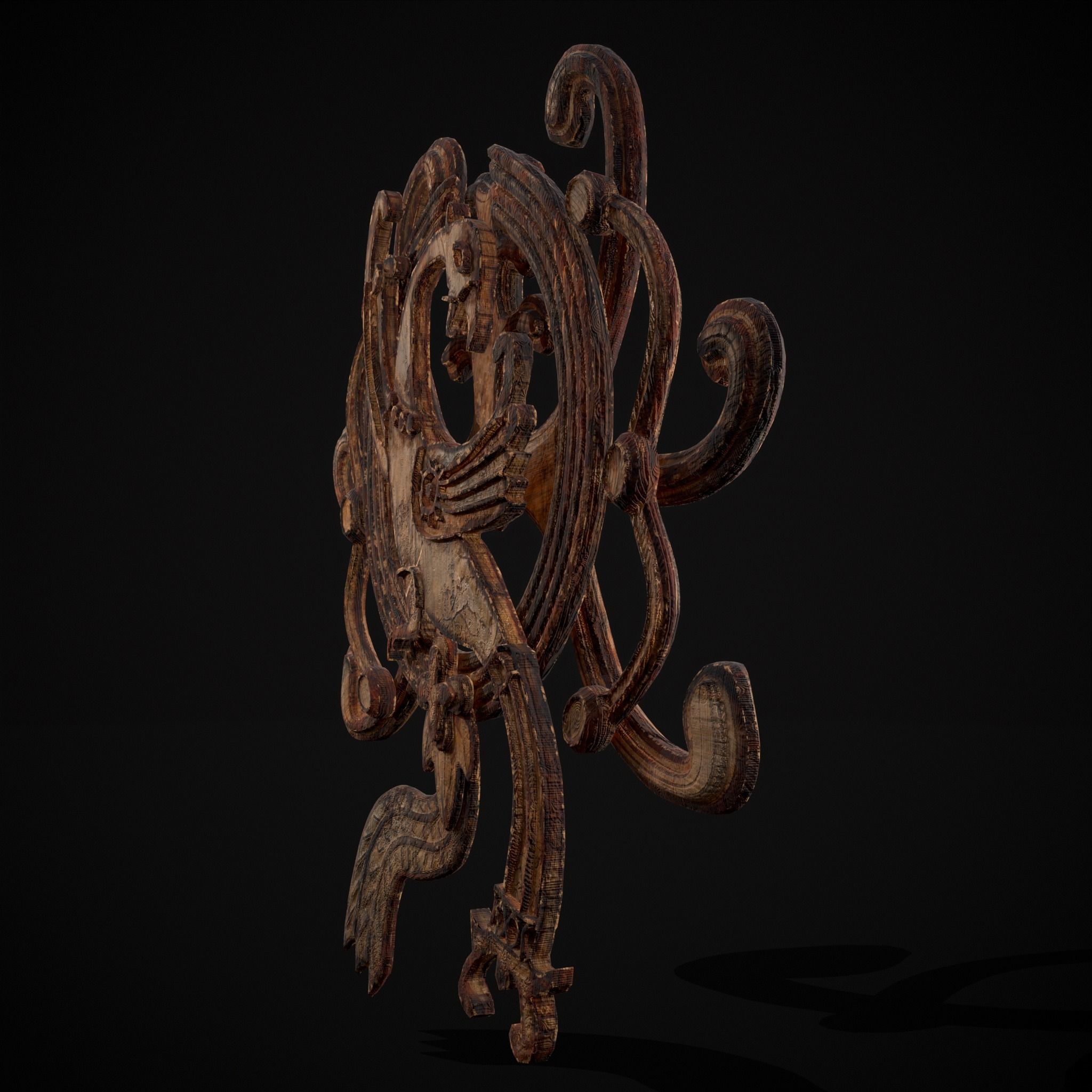 Wood Phoenix Relief Low-poly 3D model_3