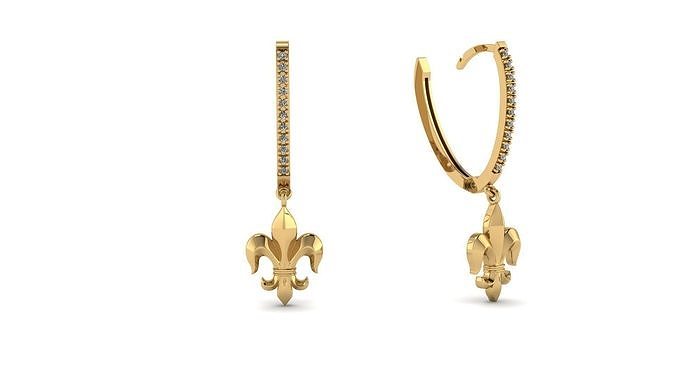 Hoop Clicker Earring with Diamonds and Pendant Fleur the Lis 3D print model