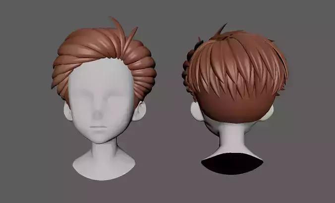Anime hair style 06 low poly for boy Low-poly 3D model