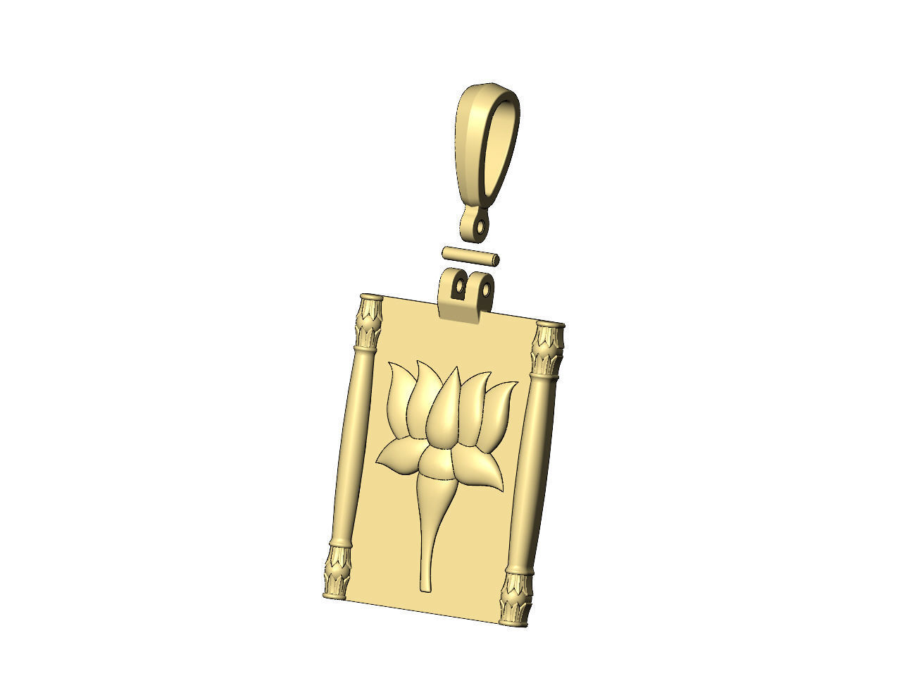 Lotus flower relief and columns pendant charm 3D print model_6