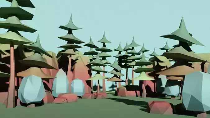 Low Poly Taiga Forest Tree and Rock Pack Low-poly 3D model