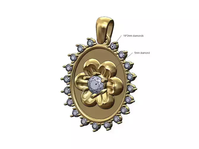 Oval diamond florentine rosette pendant charm