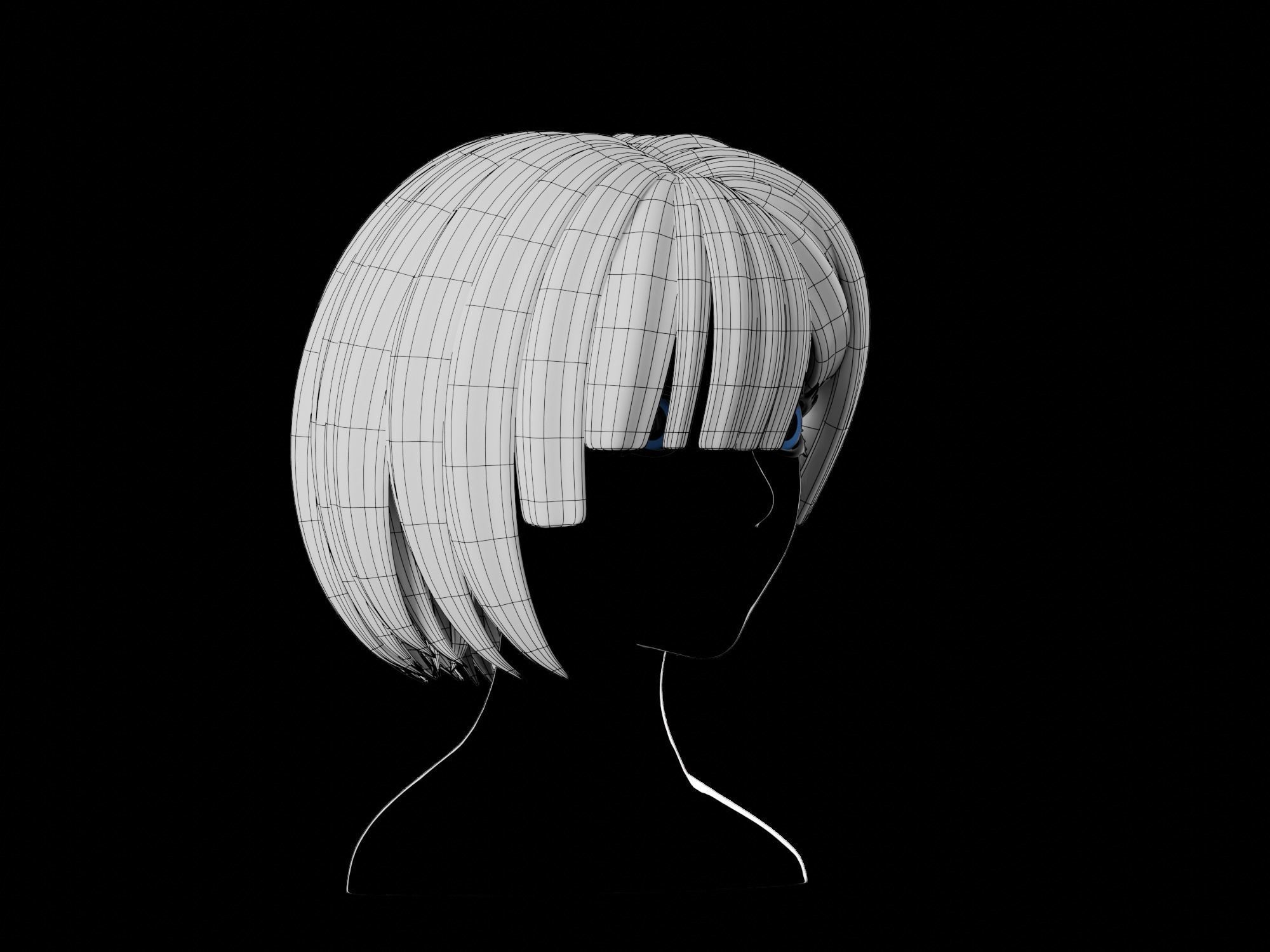 Anime hair style 29 Low-poly 3D model_16