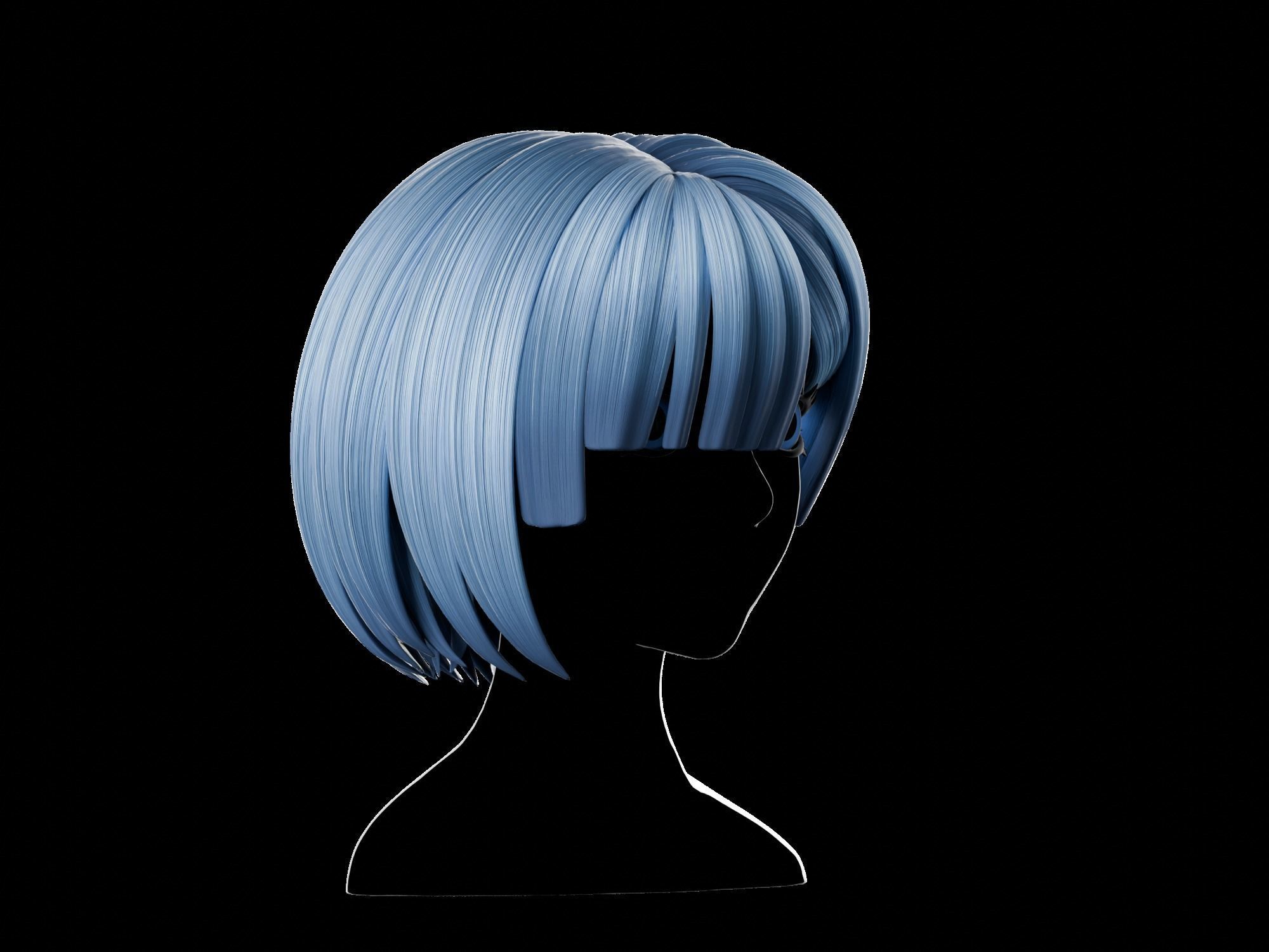 Anime hair style 29 Low-poly 3D model_8