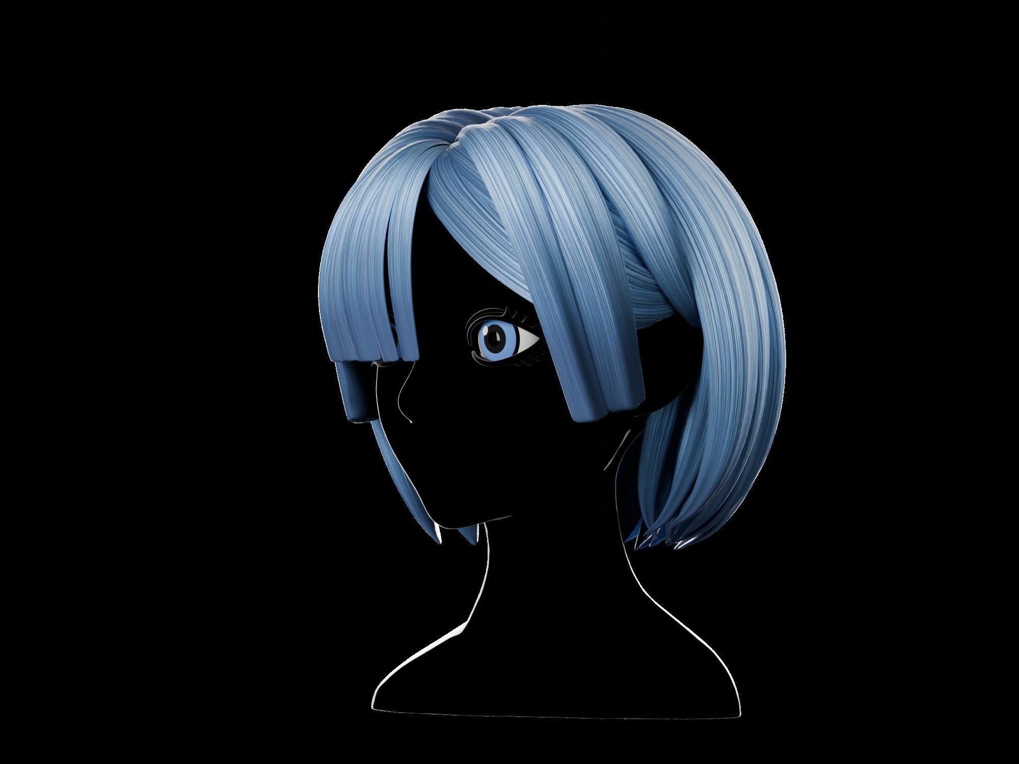 Anime hair style 29 Low-poly 3D model_2
