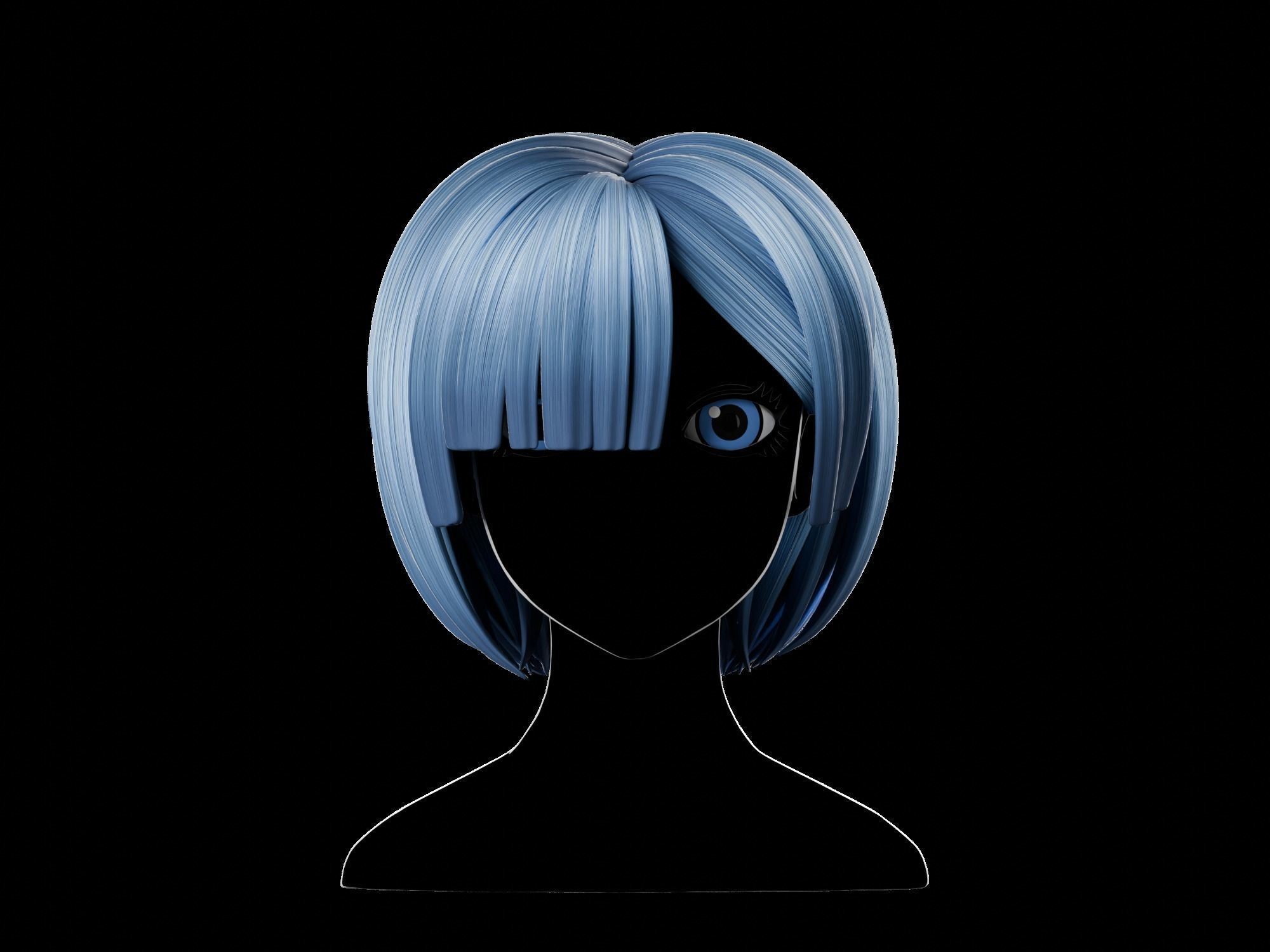 Anime hair style 29 Low-poly 3D model_1