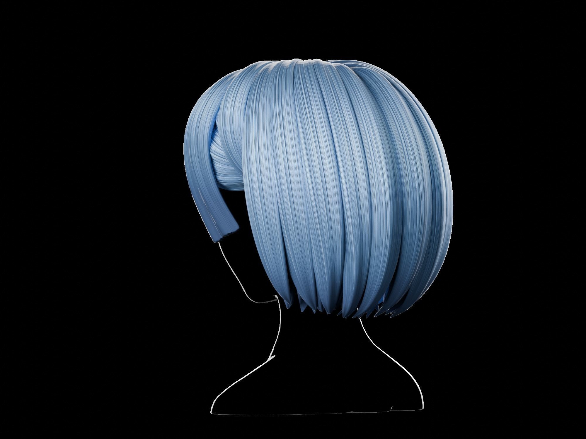 Anime hair style 29 Low-poly 3D model_4